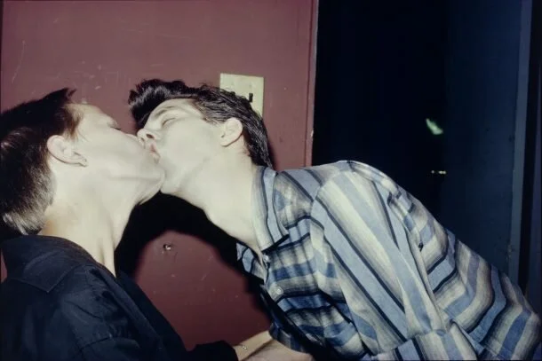 Nan Goldin, Philippe H. and Suzanne Kissing at Euthanasia, New York City, 1981, Silver dye bleach print, printed 2008 (© 2019 Nan Goldin; Courtesy of the Museum of Modern Art)