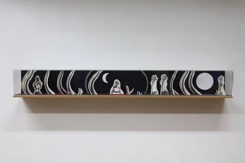 Sarah Woodfine, Untitled (Forest), 2016, MDF, pencil on paper, Perspex, 16x104x15cm. Image courtesy the artist and Danielle Arnaud, London. Photography by Oskar Proctor.