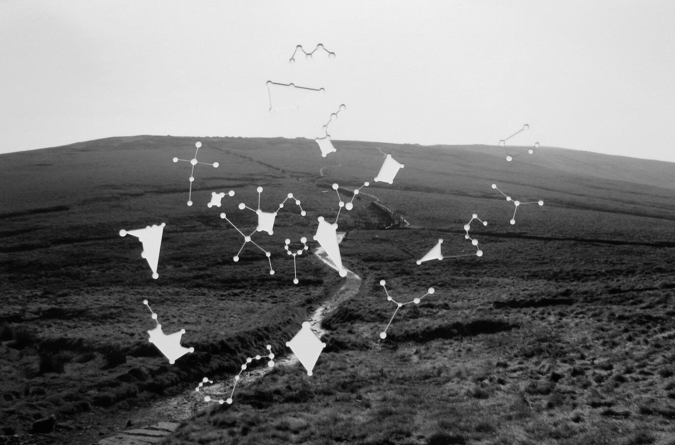 Kathleen Herbert , They Take Us Away to the Thin World of the Future or the Underworld of the Past VI, 2013, Series of 12 black and white giclée prints, lasercut star constellation, 48 x 28cm, Edition of 5. Image courtesy the artist and Danielle Arn…