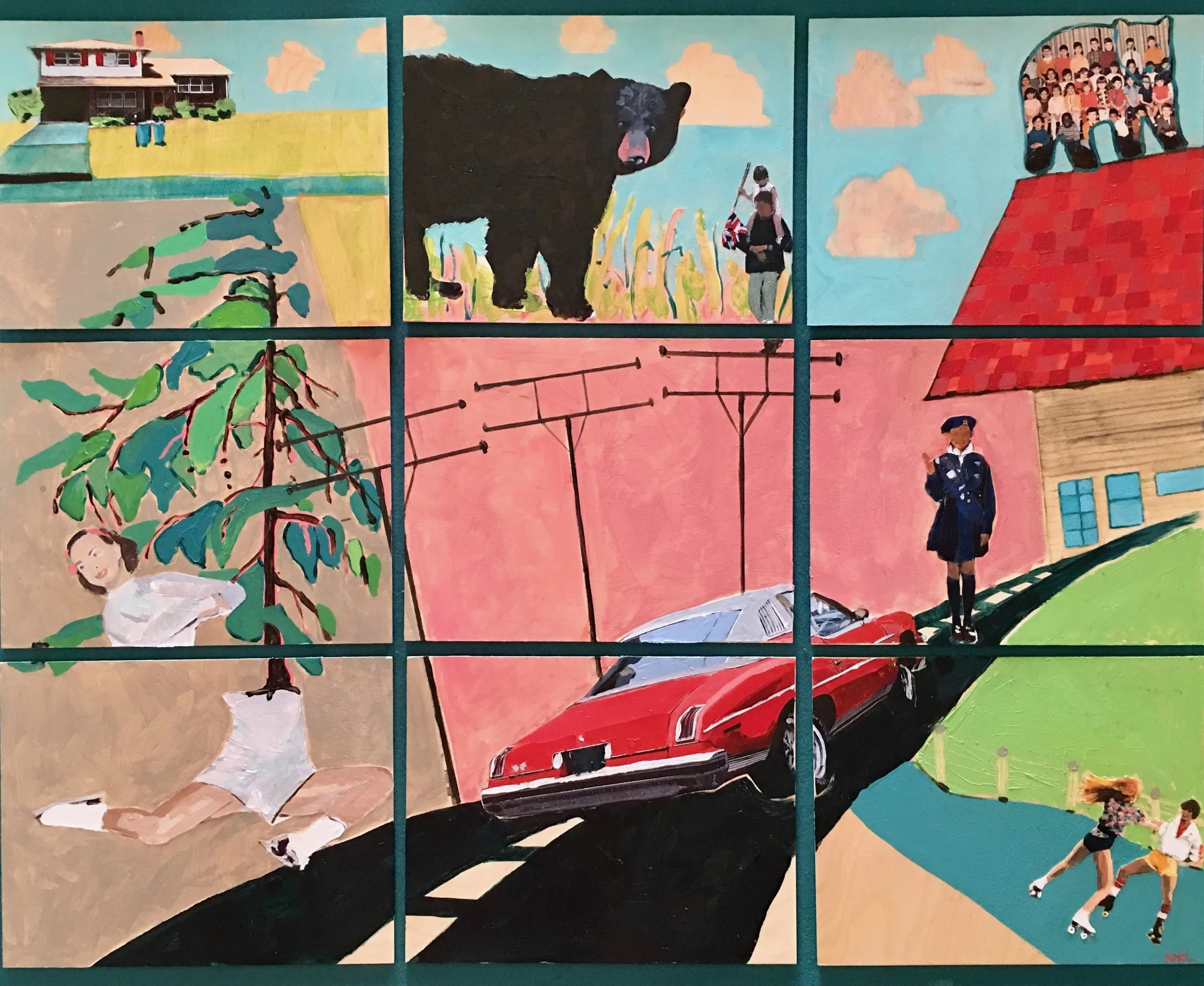 Renfrew 1977 Nine Panels 180 x 180 Mixed media on Board