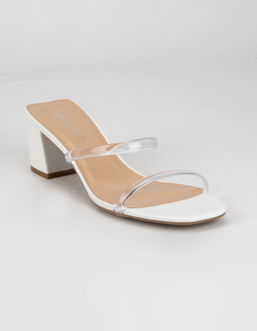 CITY CLASSIFIED Clear Two Strap Womens White Heels