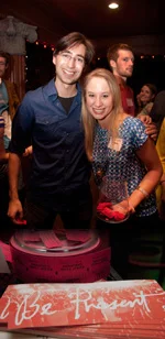 Winner, Clint Loveness, and Art House Dallas Programs Director, Marissa Miller.