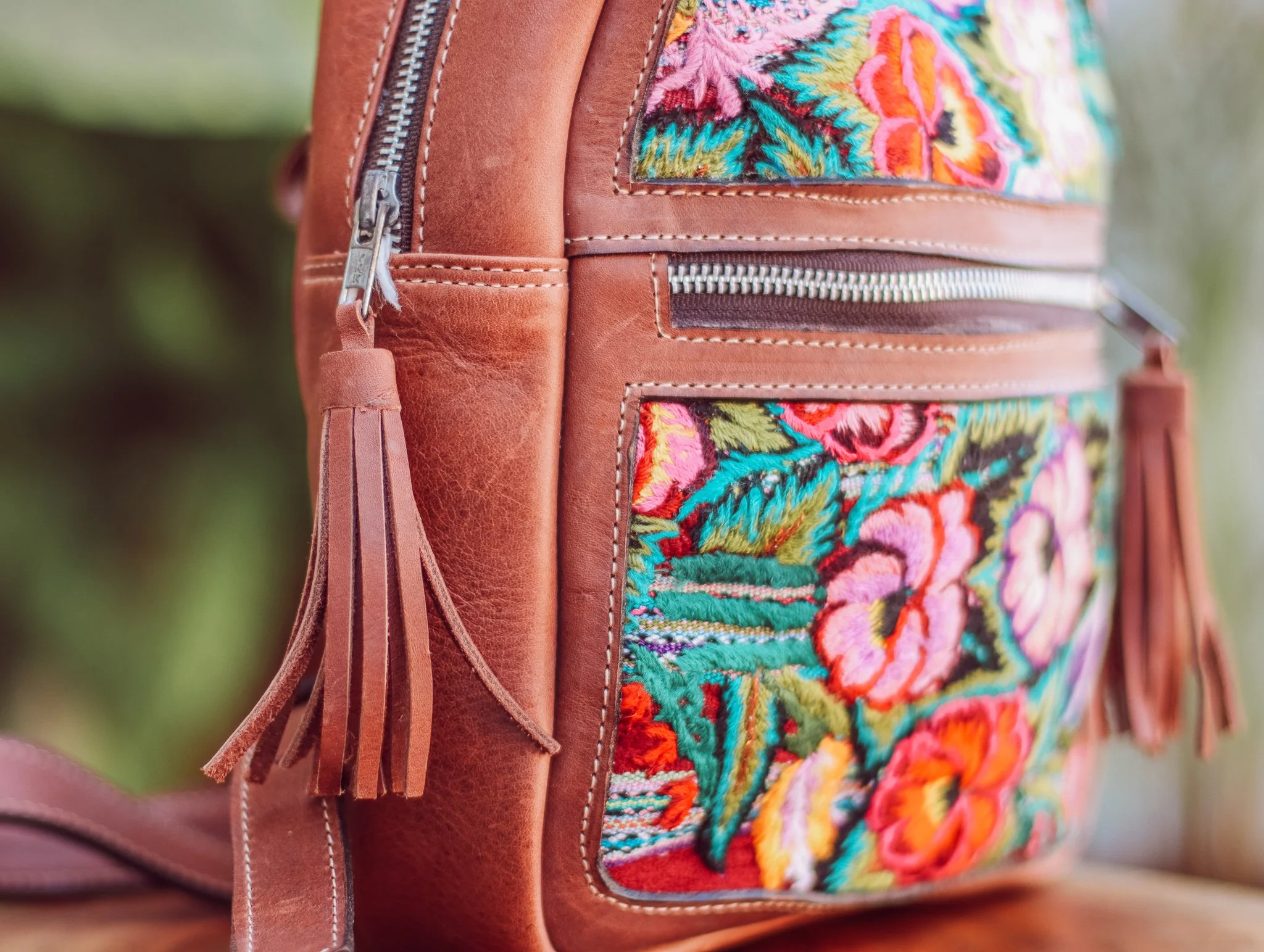 Vintage Guatemalan Handwoven Huipil Fabric and Leather Backpack OOAK means One Of A Kind. ? For this drop, each Beatriz bag  main image 3