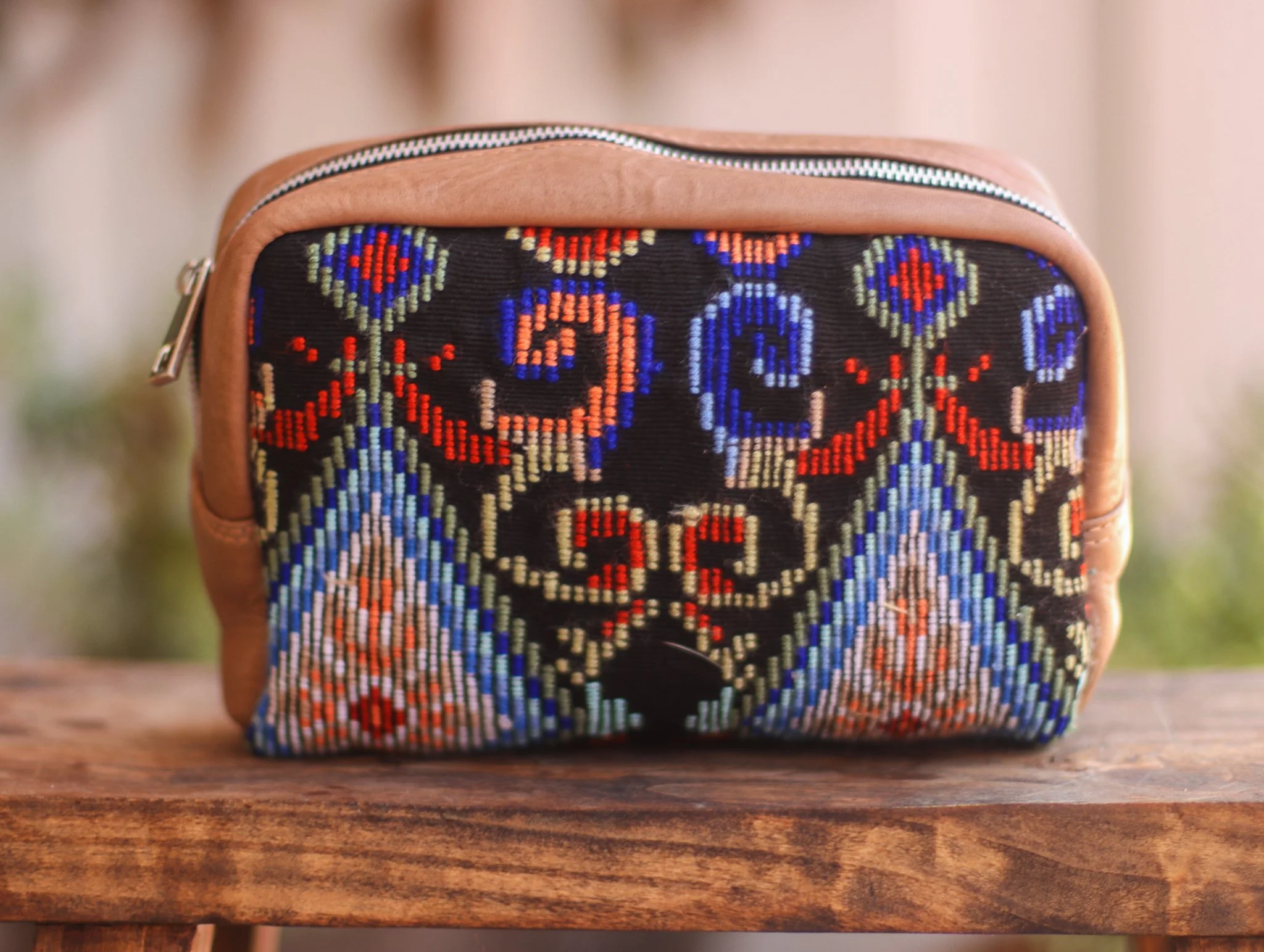 Artisan Huipil Backpack and Cosmetic bag Travel Makeup Pouch – Upcycled Huipil, Corte Lining  main image 4