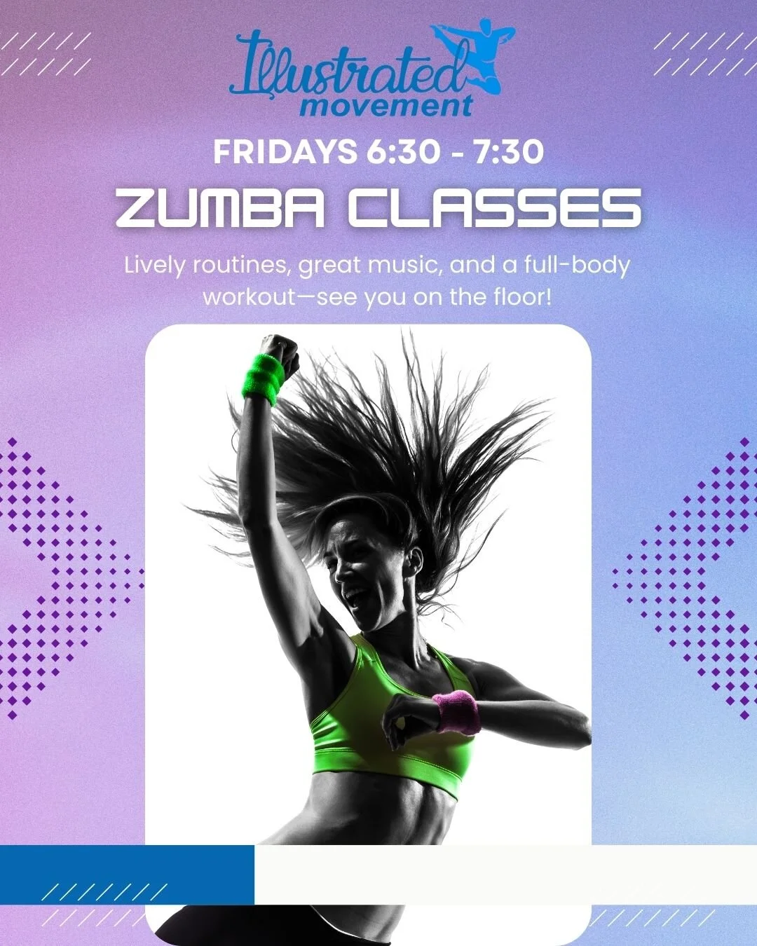 Zumba &ndash; Fridays 6:30&ndash;7:30 PM at IMDA
Get ready to dance, sweat, and smile! Our Friday night Zumba class is an upbeat, high-energy workout that feels more like a party than exercise. With fun, easy-to-follow moves set to infectious Latin a