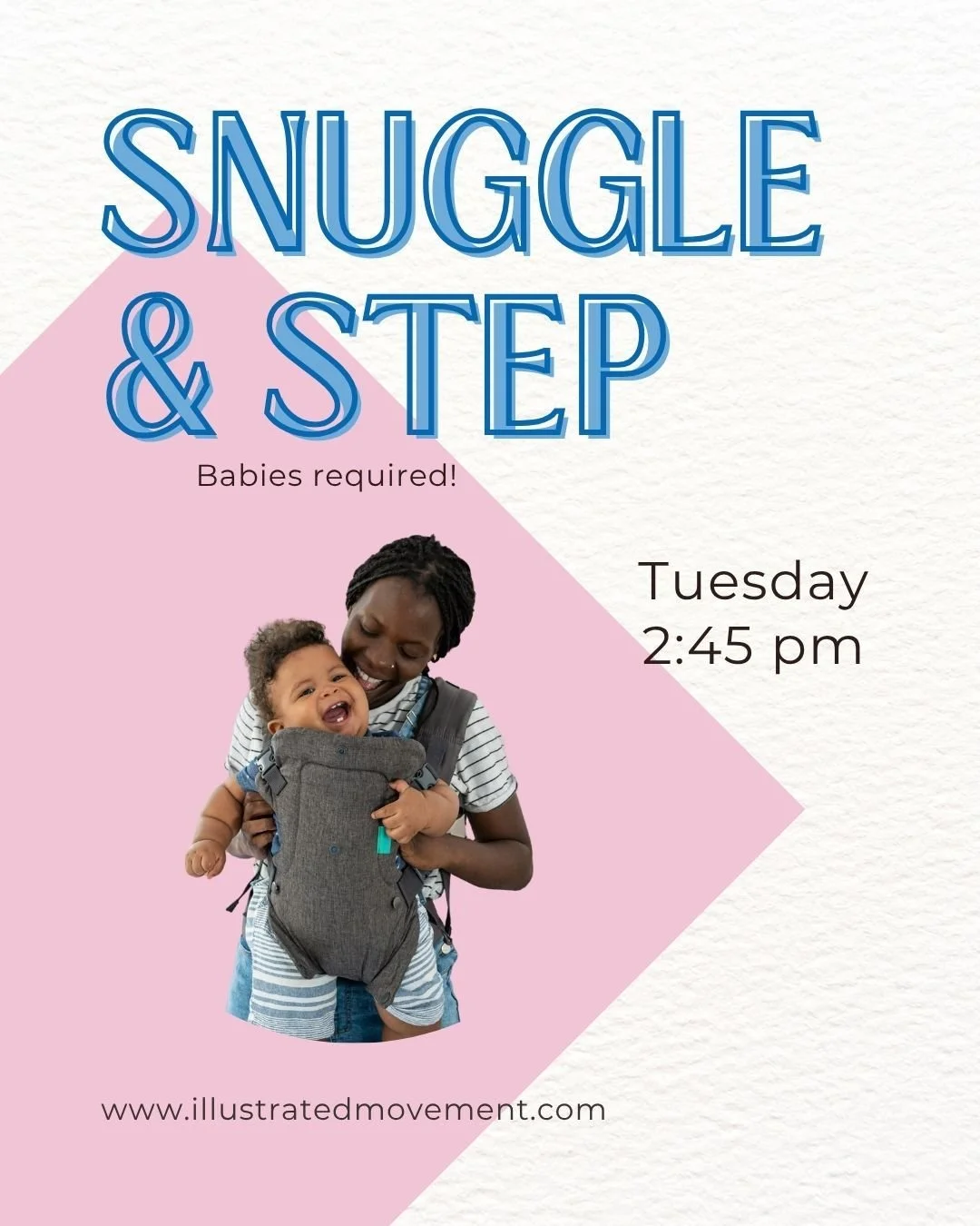 Looking for a class that entertains your little mover while giving you a workout? Look no further! 

We're so excited to announce one more class to our new Tuesday schedule.  This class is designed to give caregivers bonding time with their little mo