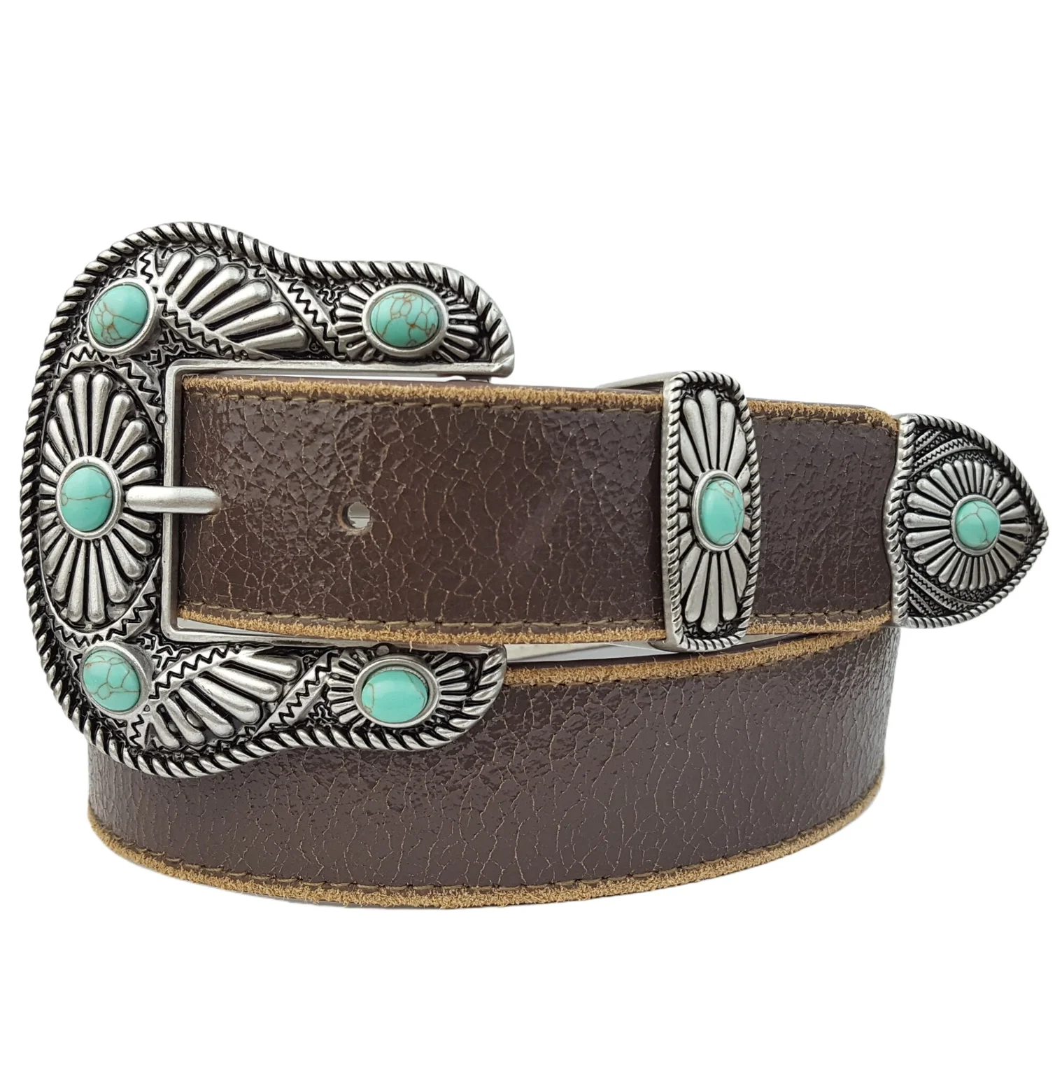 Vintage Leather Belt with Western Buckle