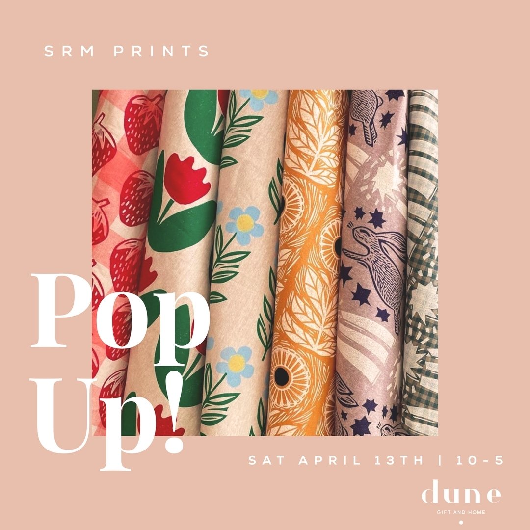 Direct from Rockford, Sarah of SRM prints will be in the shop this Saturday from 10-5! Come check out her hand made block printed goodness! 

 #dunepopup #shopstoughtonwi #smallbusiness #womenowned #dunegiftandhome #madisonevents #duneevents #stought