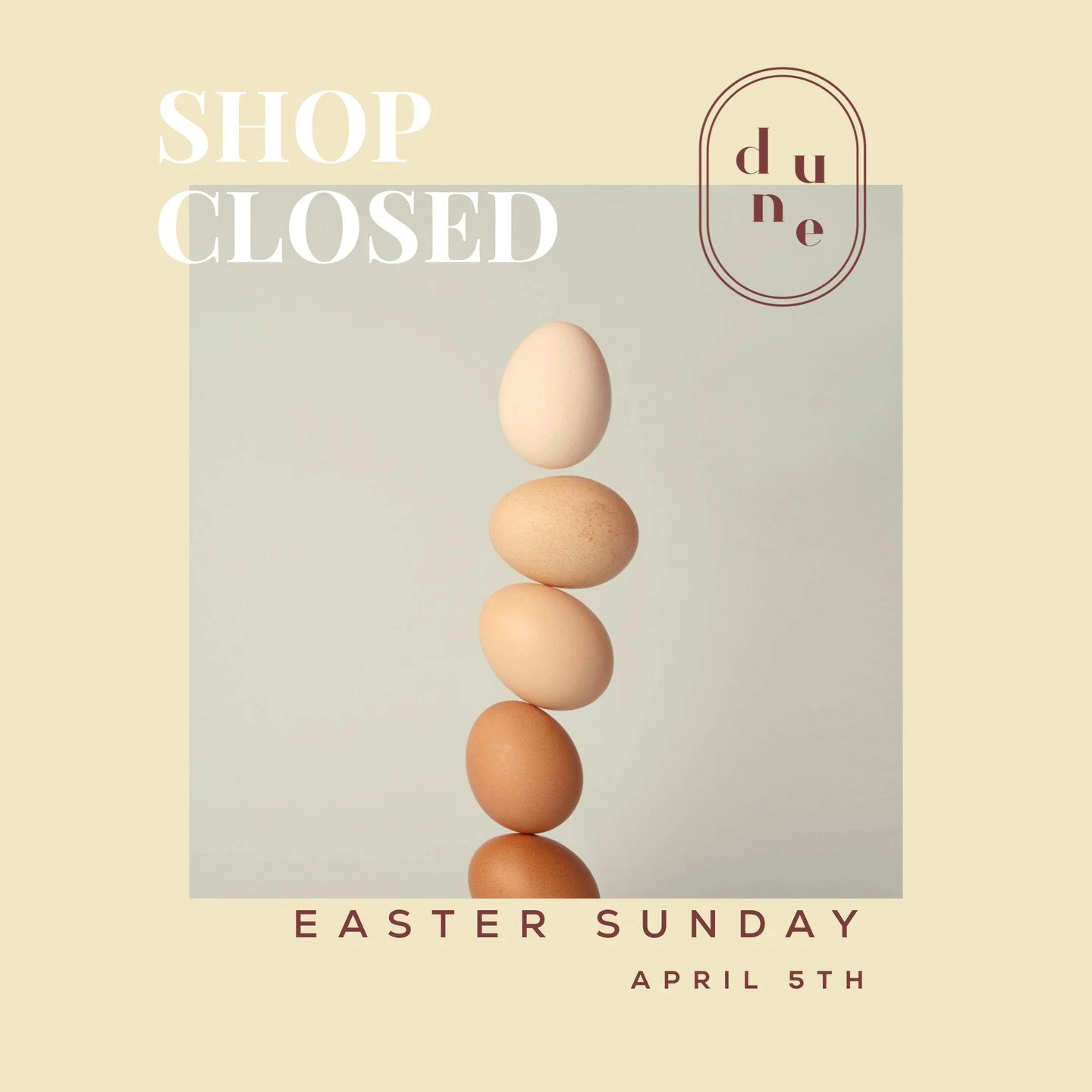 Heads up, we are closed this Sunday. 🐣🥚🐇 🧺🌷