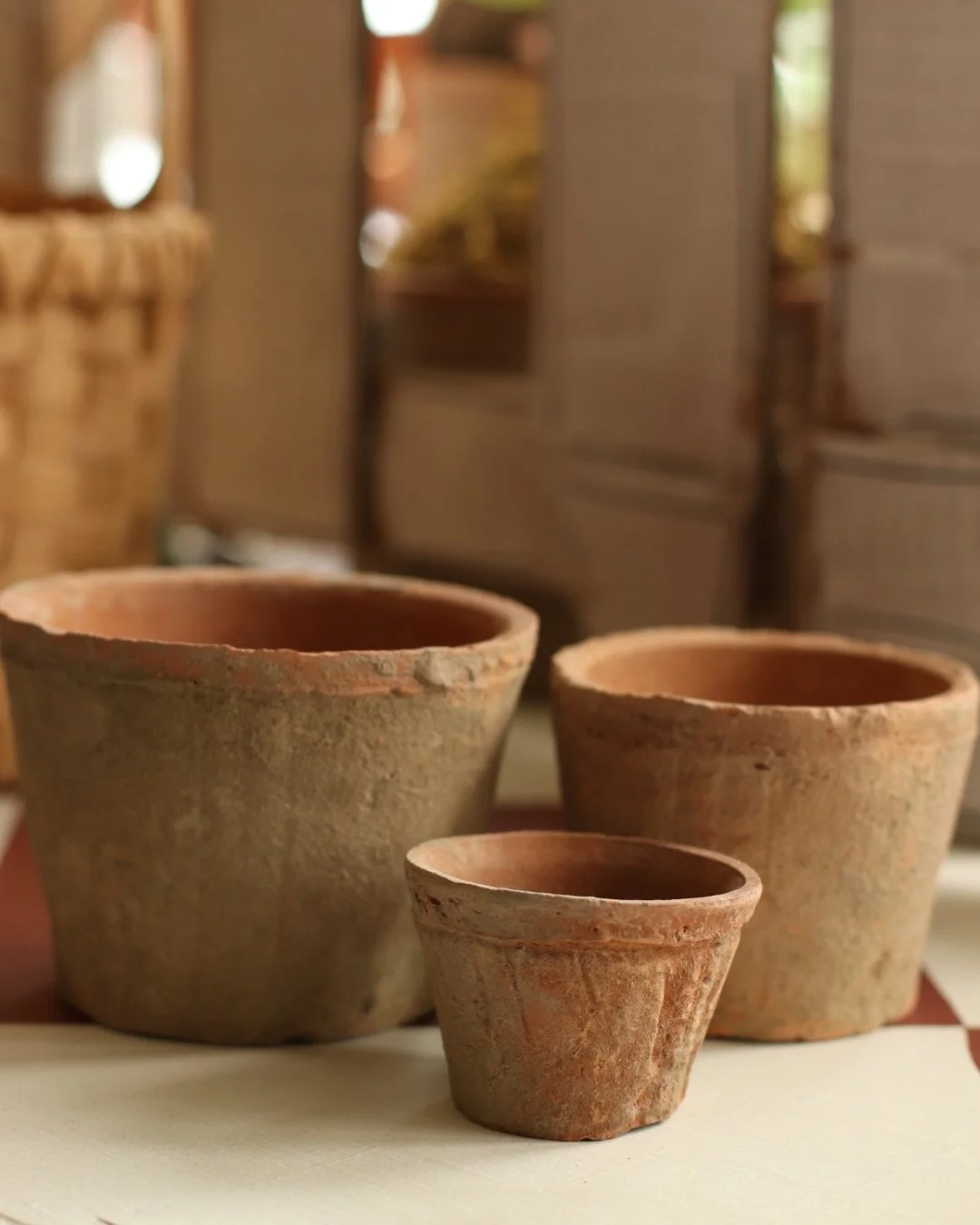 Mossed terracotta pots in all shapes and sizes just set the antique mood. We just love them! 

 #dunegiftandhome #duneinterior #momandpopshop #midwestboutique #homedecorideas #hometrends #homegoods #giftshop #MadisonWI #StoughtonWI #bohohome #curated