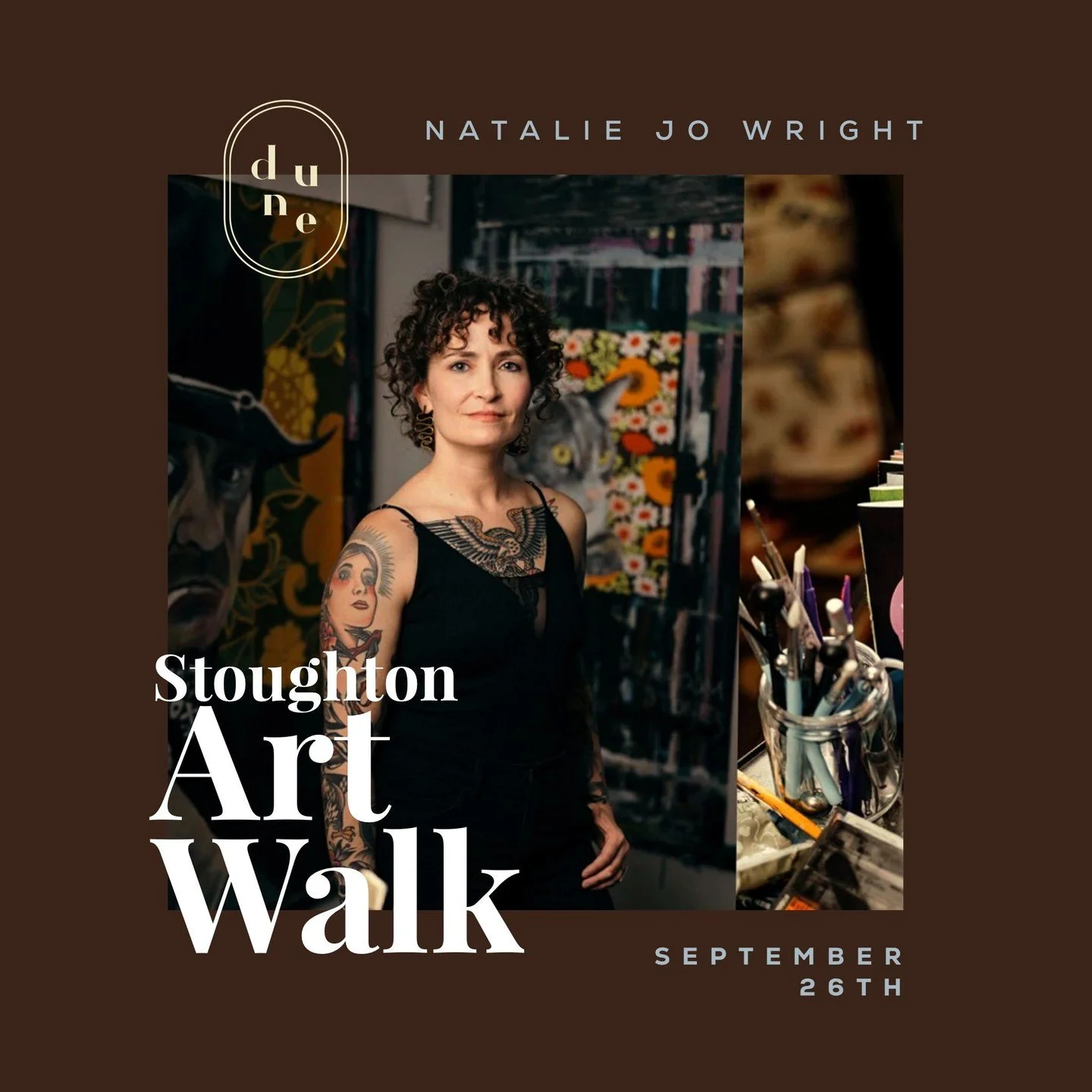 We are so excited to be hosting Natalie Jo Wright as our Art Walk Artist on September 26th! 
She will be set up in shop with her art and wears from 10-4! 

#stoughtonartwalk #stoughtonwi #nataliejowright #downtownstoughtonwi #dunegiftandhome