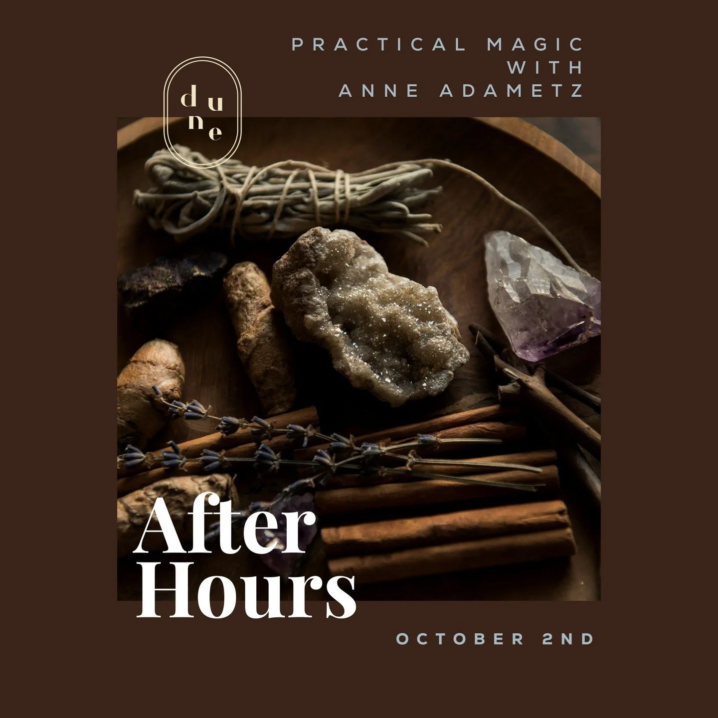 Join us October 2nd 6- 8pm 
PRACTICAL MAGIC with Anne Adametz! ✨
Struggling to let go of something?
Ready to stop carrying what&rsquo;s over&mdash;and create what comes next?
Join Anne Adametz at Dune for an intimate fall pop-up exploring three simpl