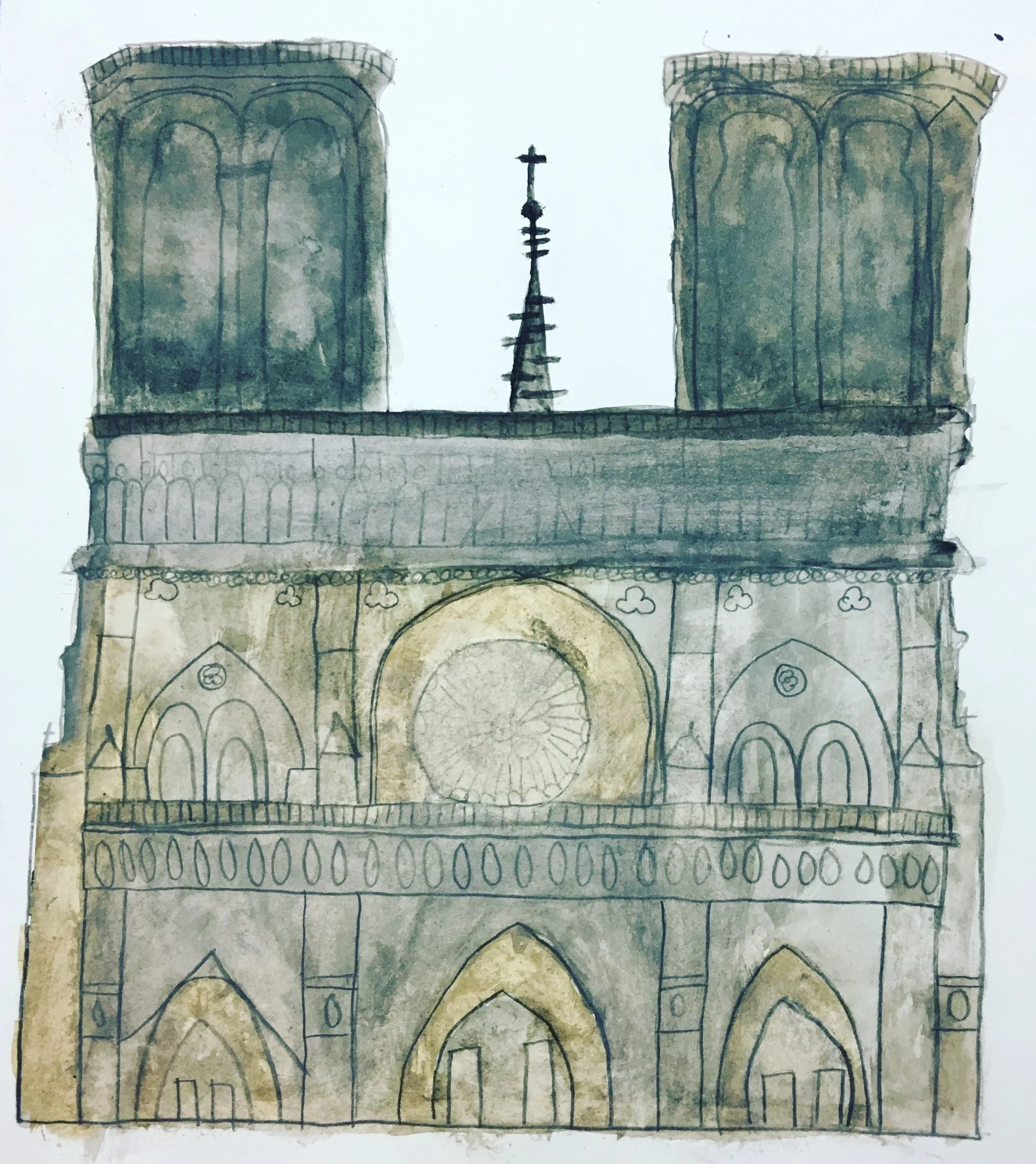 Architecture: 1 Point Perspective with Watercolor