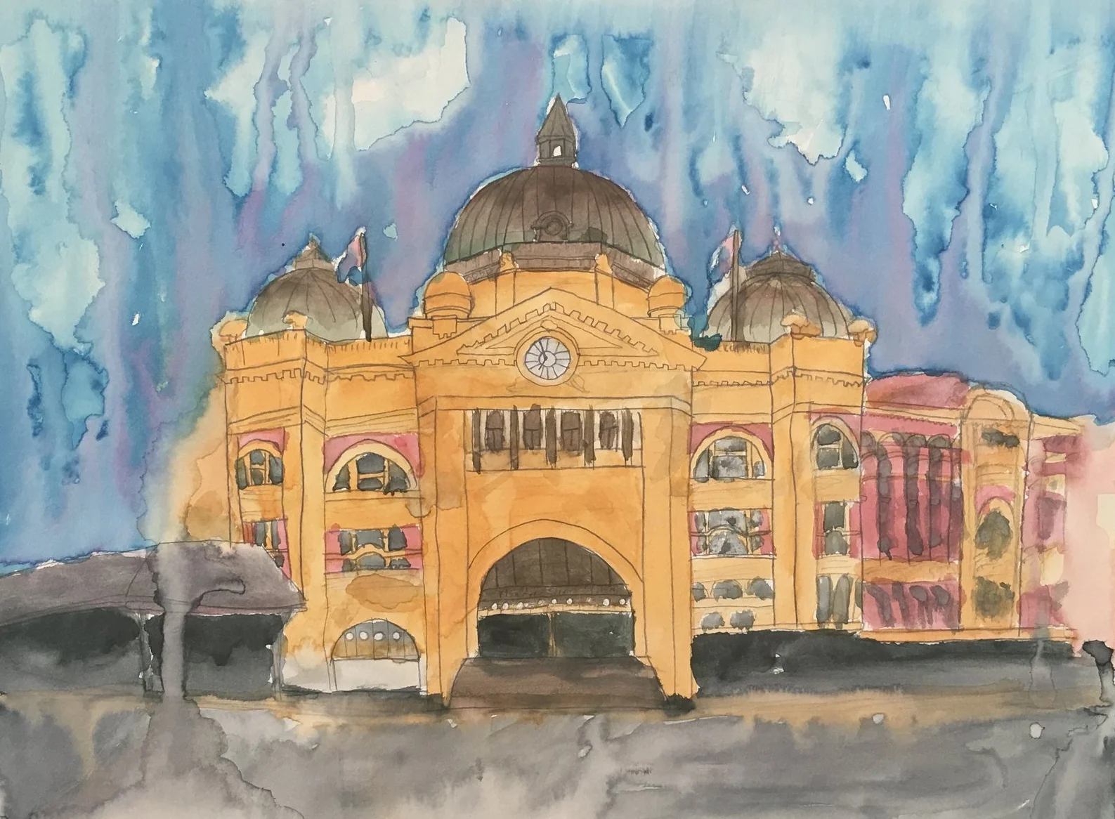 Architecture: 1 Point Perspective with Watercolor