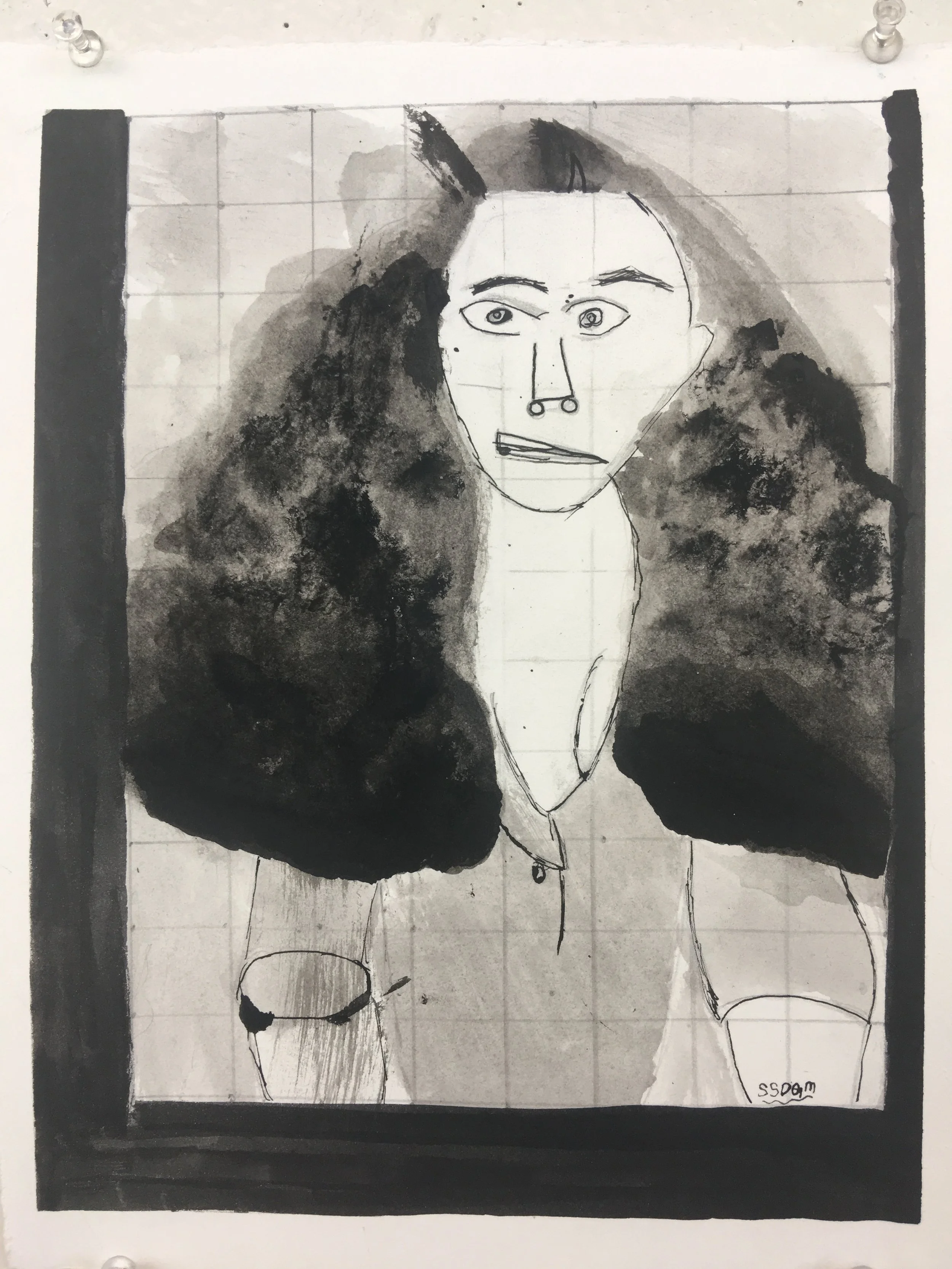 Portrait of Gilda with India Ink