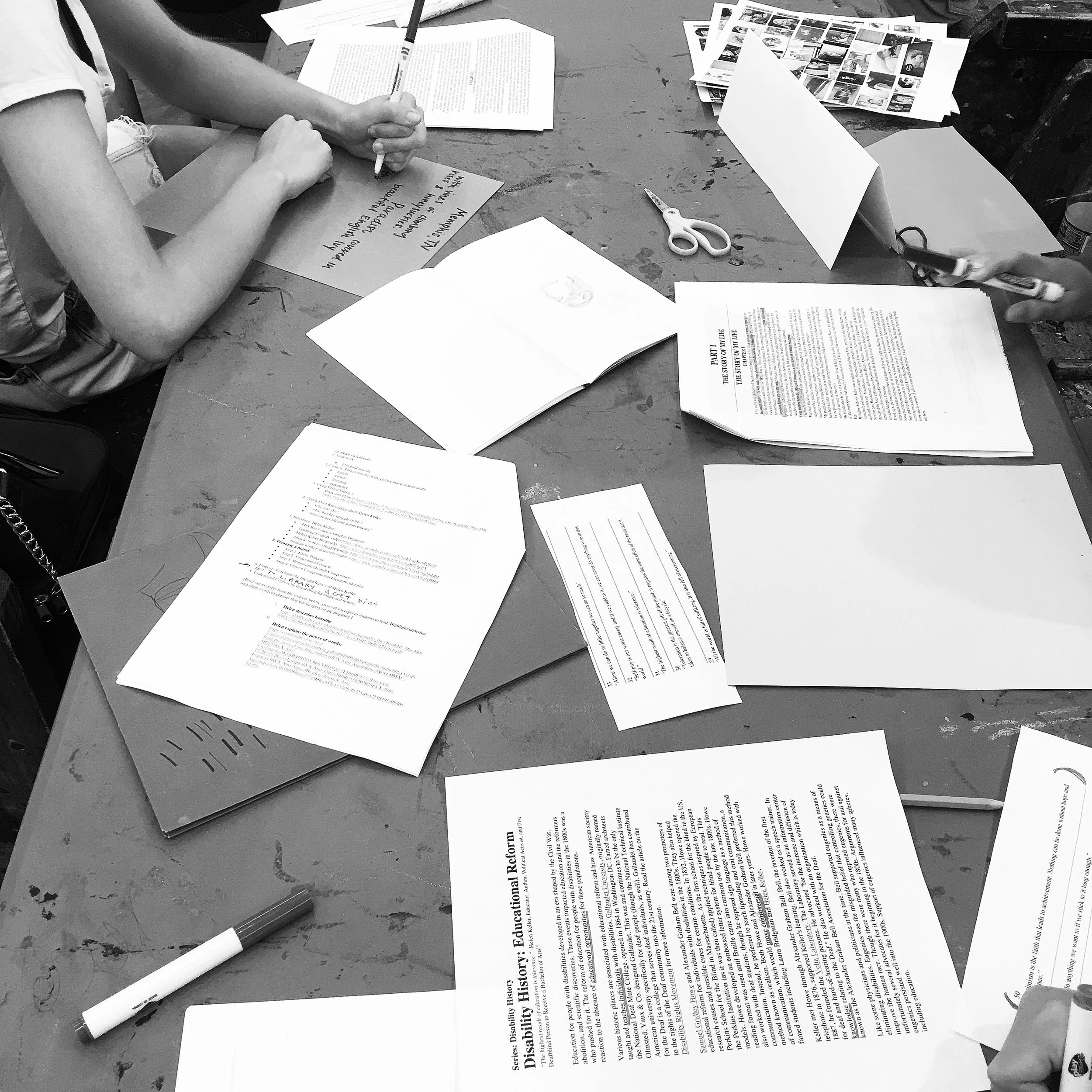 Students research historical context for Helen Keller Mural