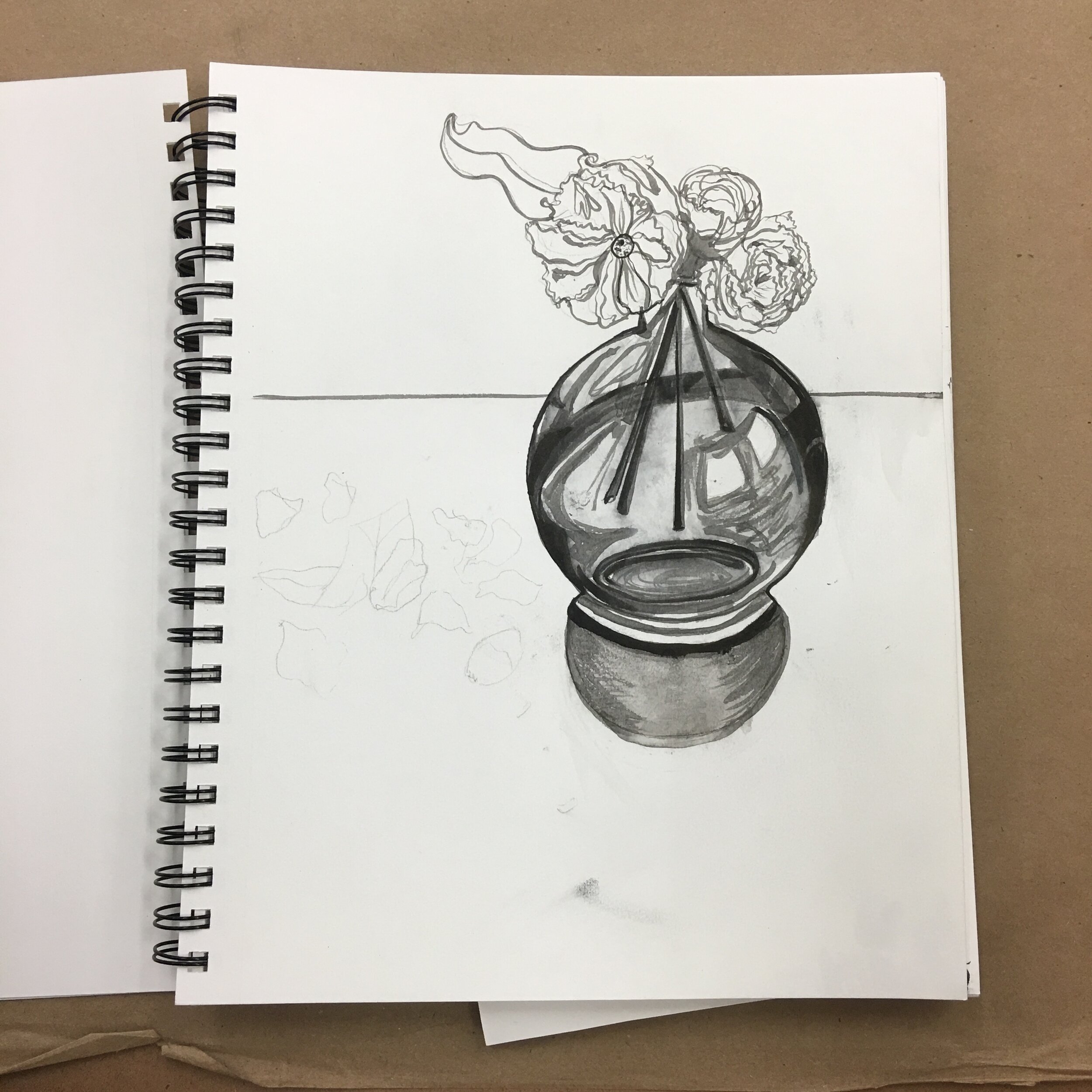 Student Drawing and Painting from Life, Graphite and India Ink