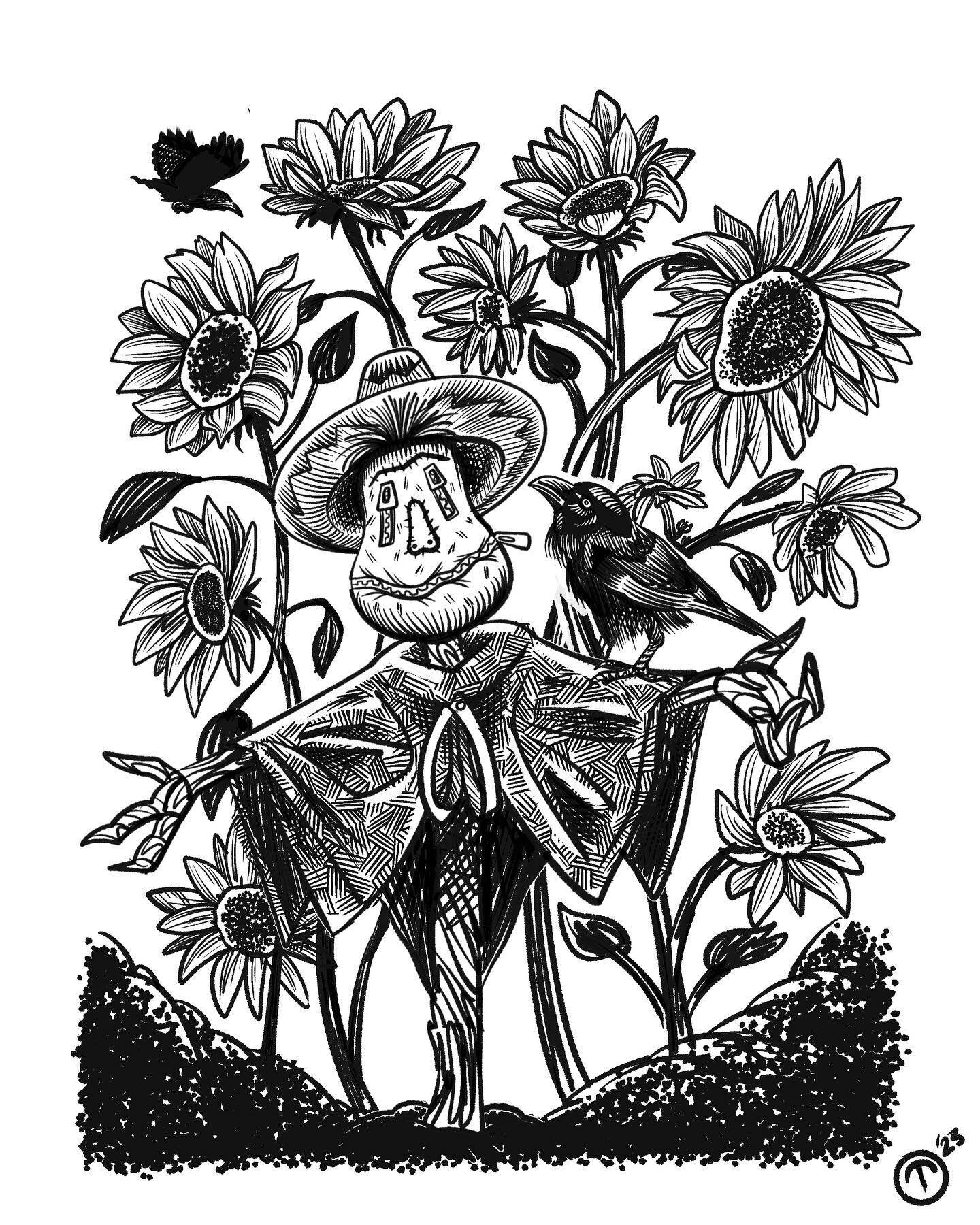 #scarecrow #scarecrows #crow #crow #raven #ravens #sunflower #sunflowers #tattoo #comic #comics #comicart #halloween #plants #flowers #herbs #ink #inkdrawing #procreate #illustration #zipline #zipper