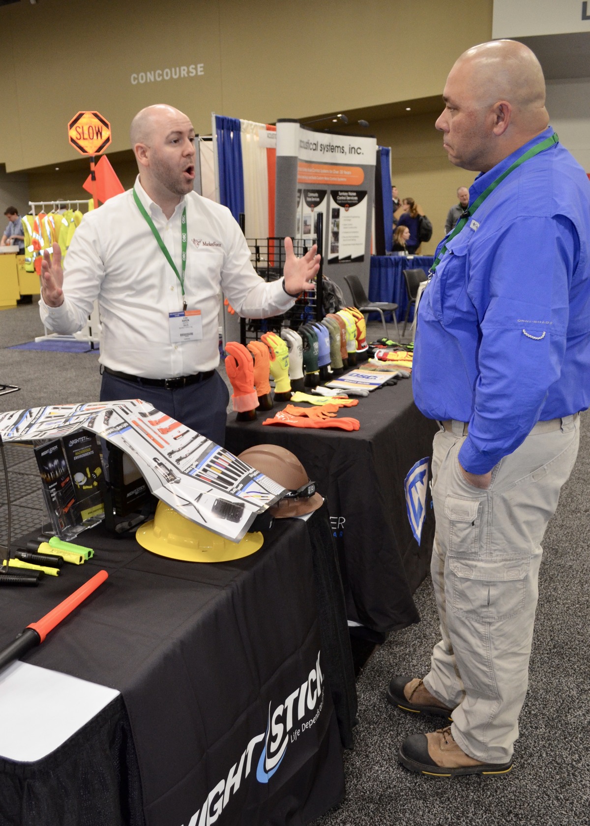 Aaron Harper displaying Bayco flashlights at Ohio Safety Show.
