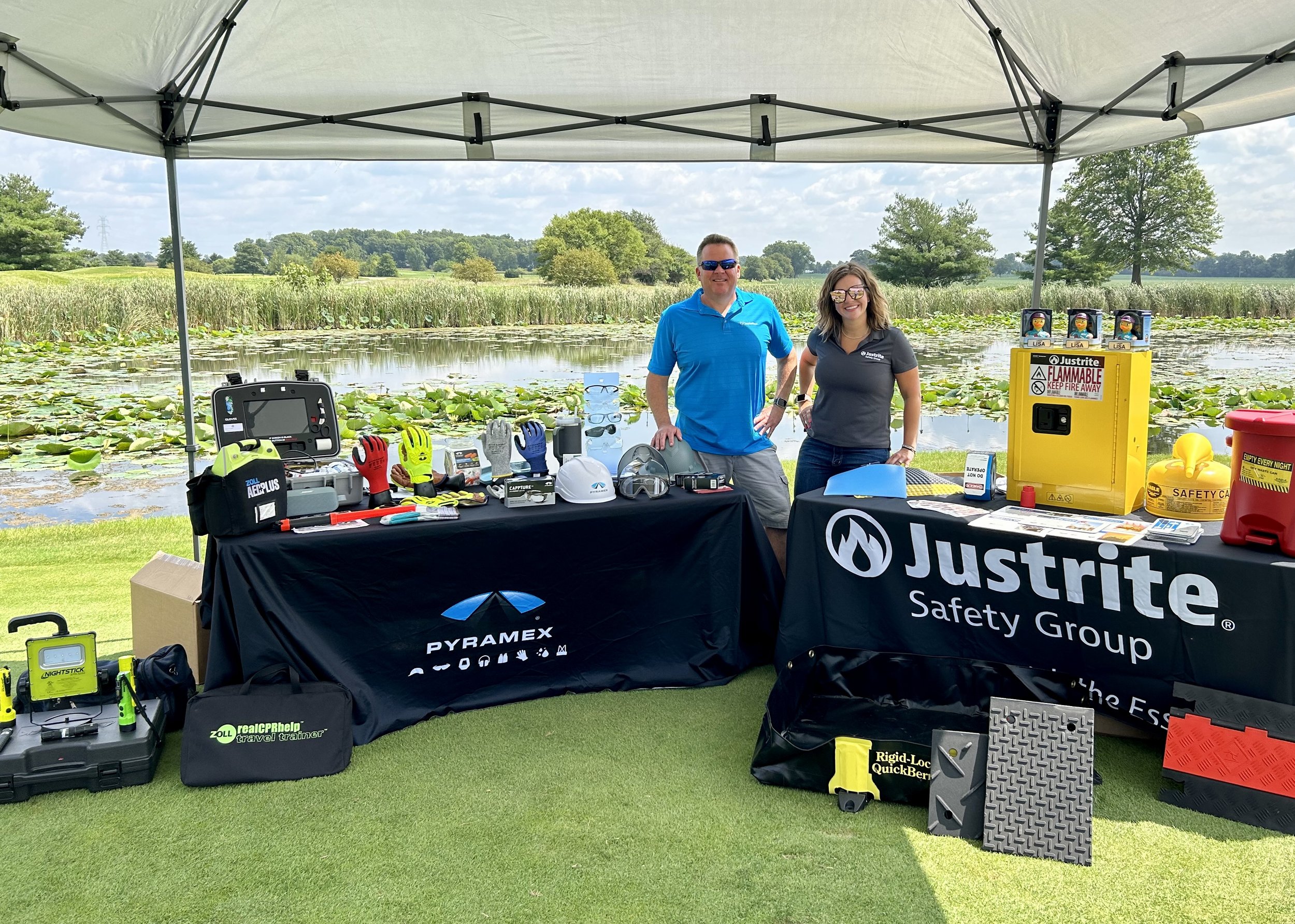 Our tee box booth at Martin Safety golf outing, August 2023