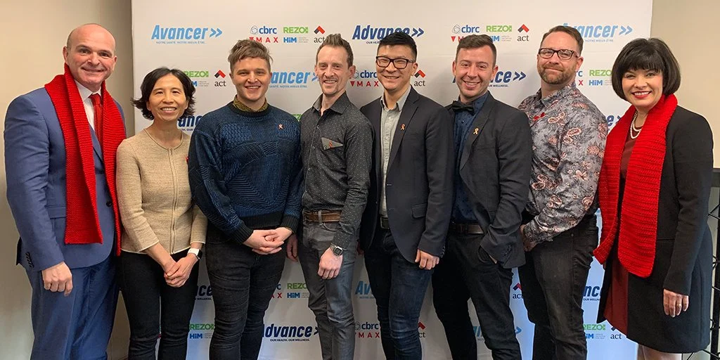 Randy Boissonnault, M.P., Special Advisor to the Prime Minister on LGBTQ2 issues, Dr. Theresa Tam, Chief Public Health Officer of Canada, and The Honourable Ginette Petitpas Taylor, P.C., M.P., Minister of Health, with members of the CBRC team during the official launch of Advance in Ottawa.
