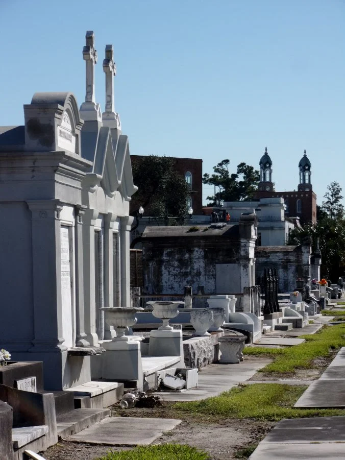 Grassy paths between the mausoleums
