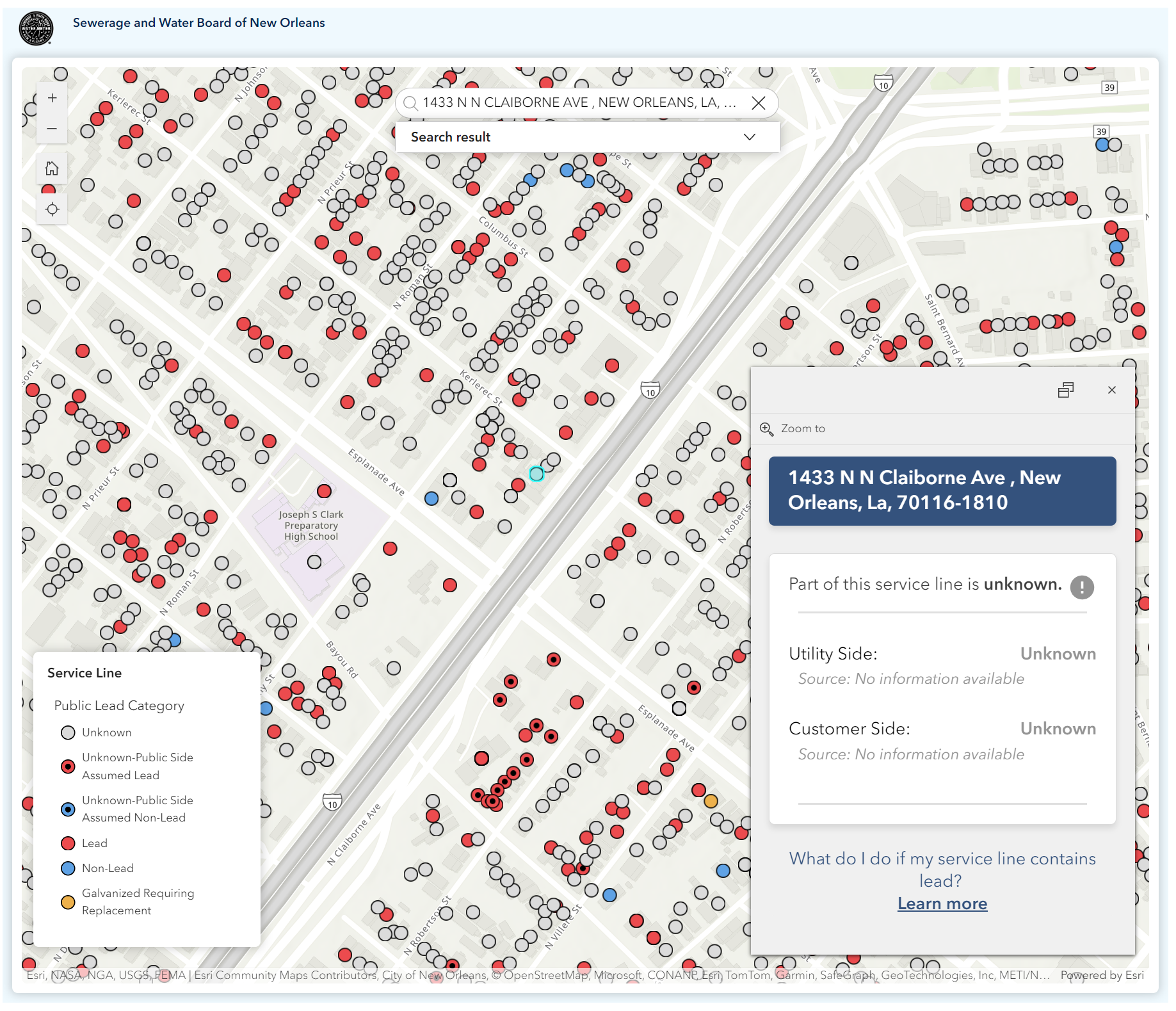  A close-up of a New Orleans map highlighting the results of The Water Collaborative’s office. 