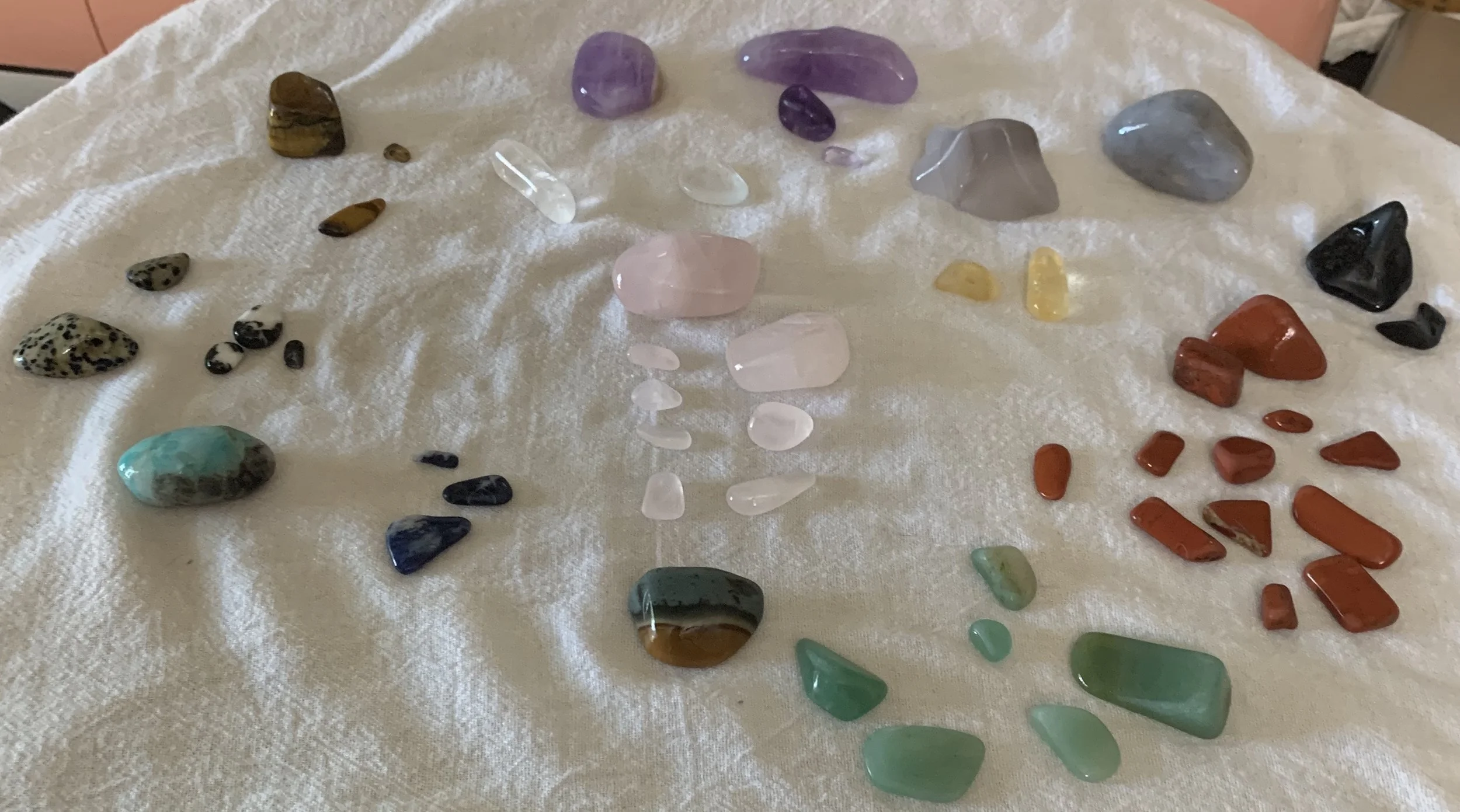 The first batch of tumbled and polished rocks and gemstones