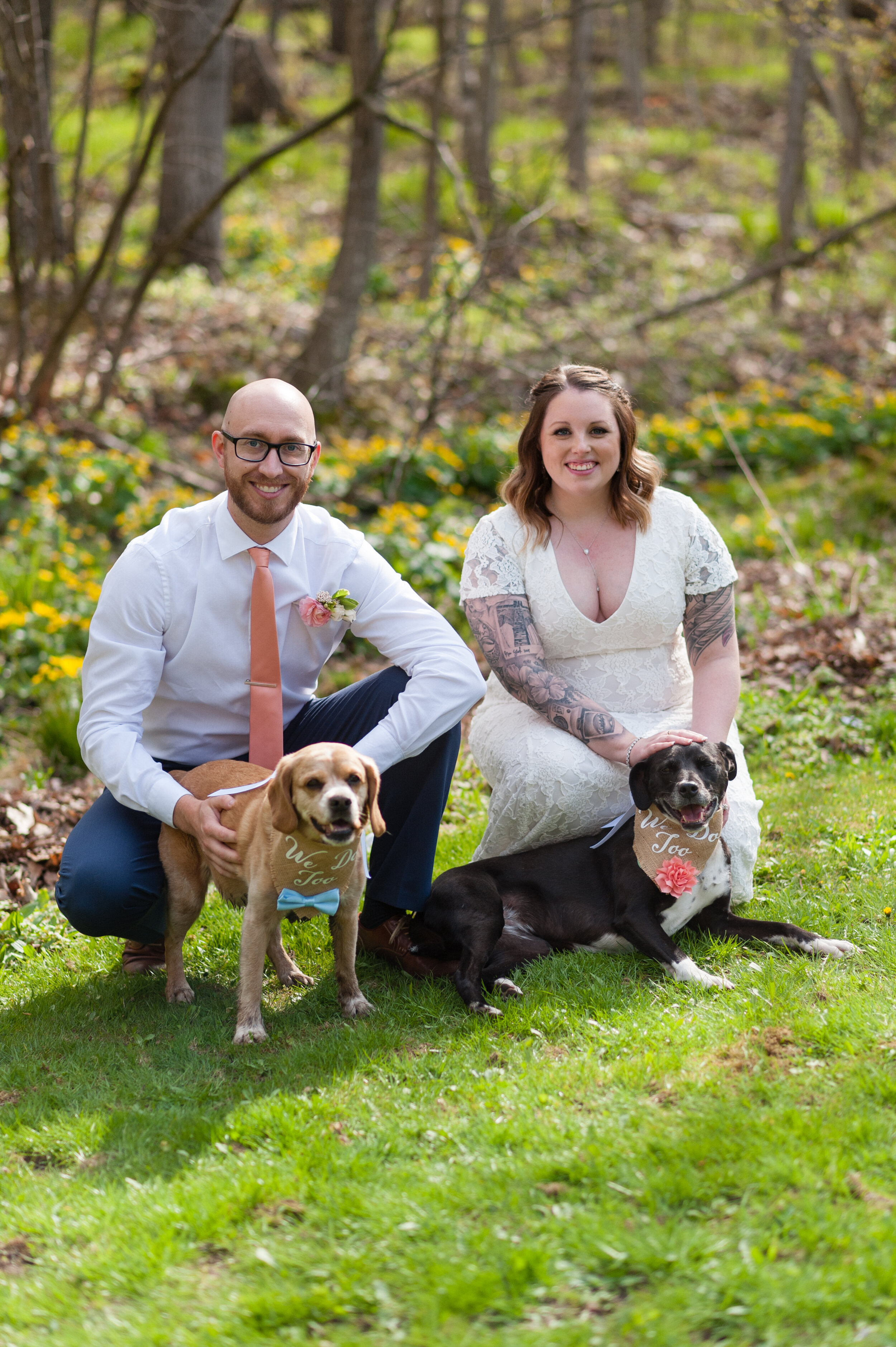 Green Bay backyard wedding bride and groom with dogs