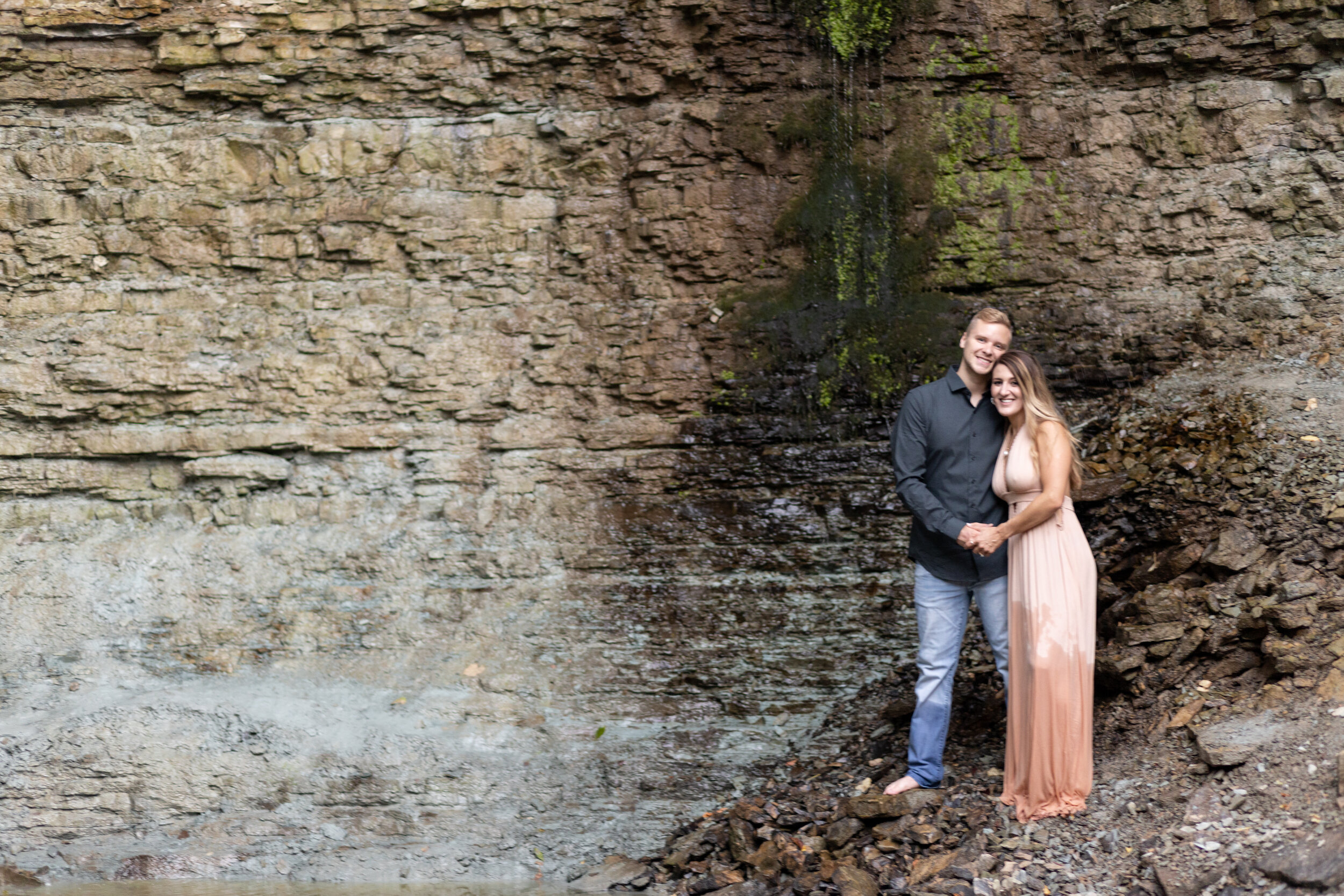 engaged couple kissing Wequiock Falls Green Bay Wisconsin