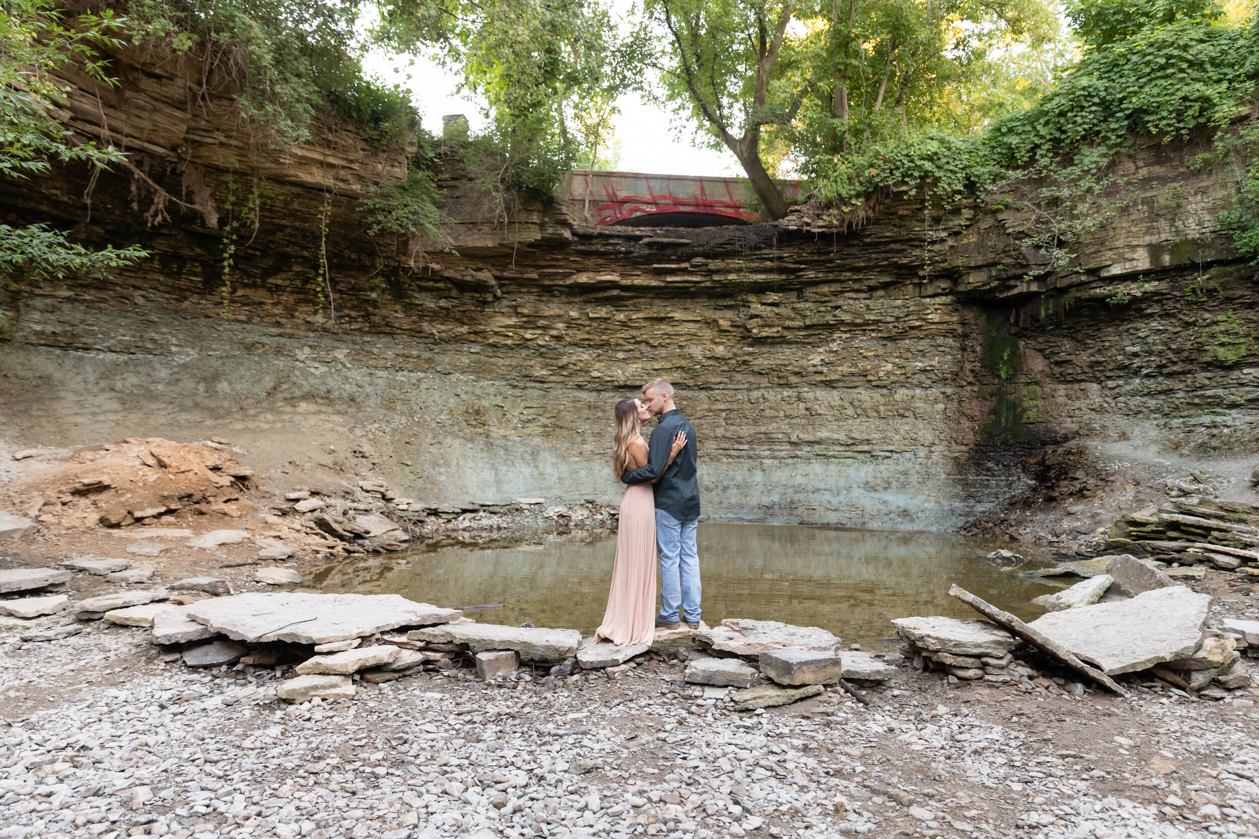 engaged couple kissing Wequiock Falls Green Bay Wisconsin