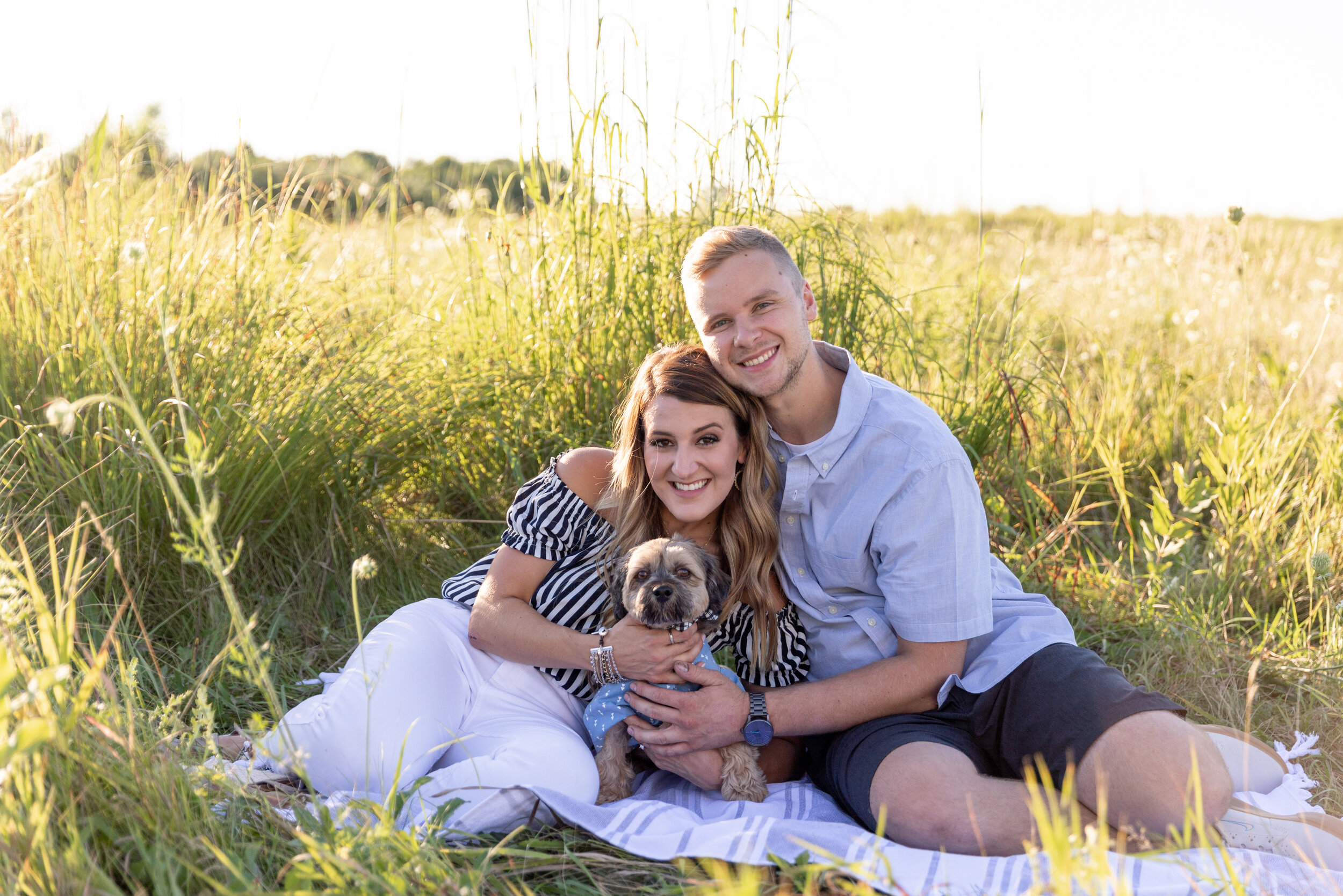 engaged couple with dog at Fonferek Glen Green Bay Wisconsin