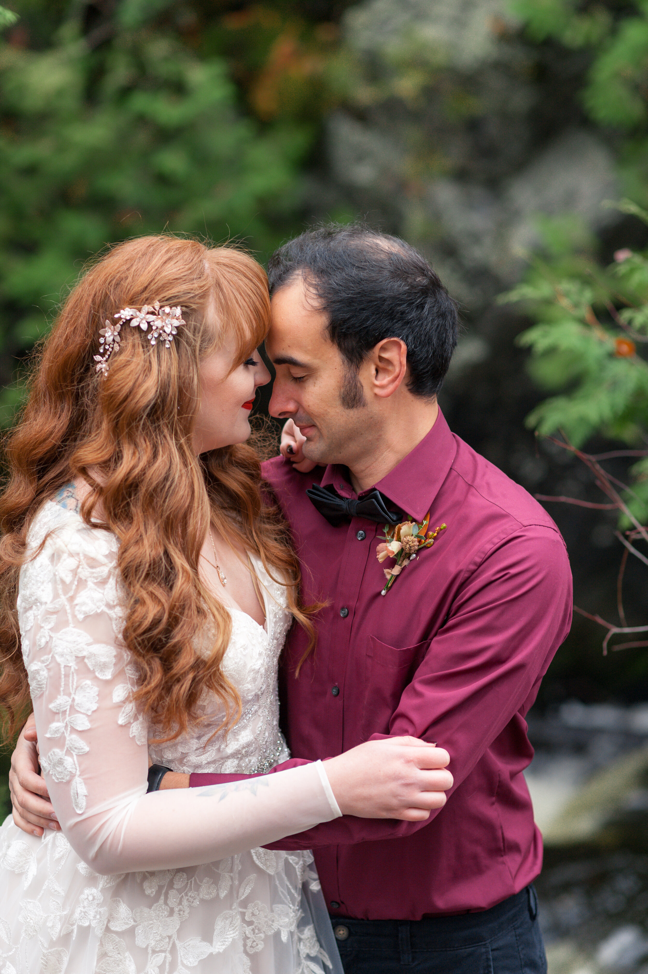 Romantic forest waterfall colorful elopement wisconsin