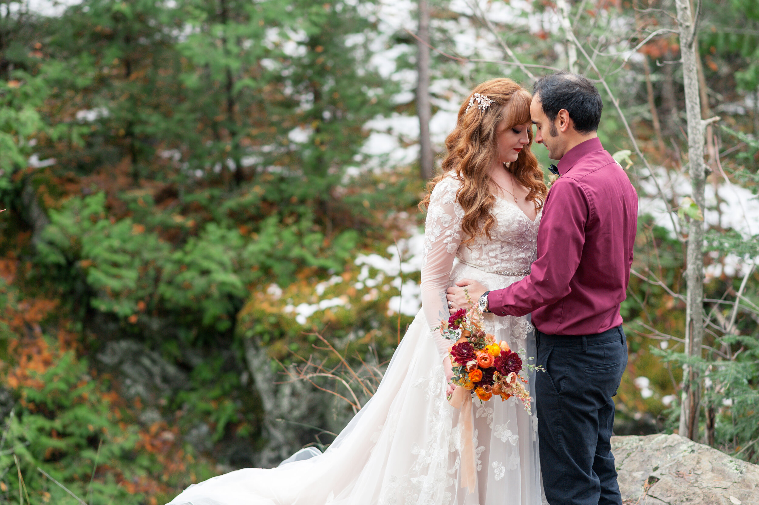 Romantic forest waterfall colorful elopement wisconsin