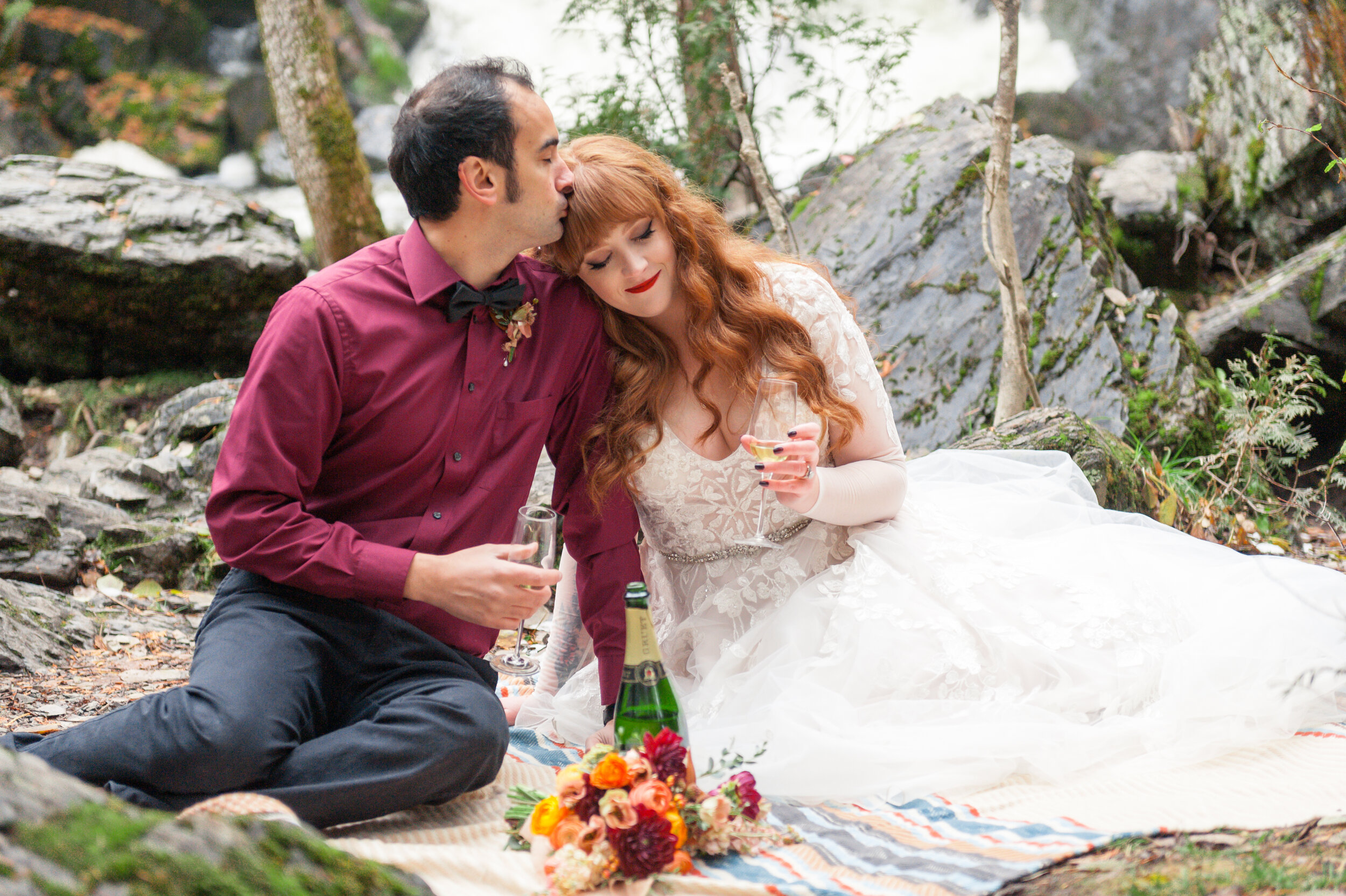 Romantic forest waterfall colorful elopement wisconsin