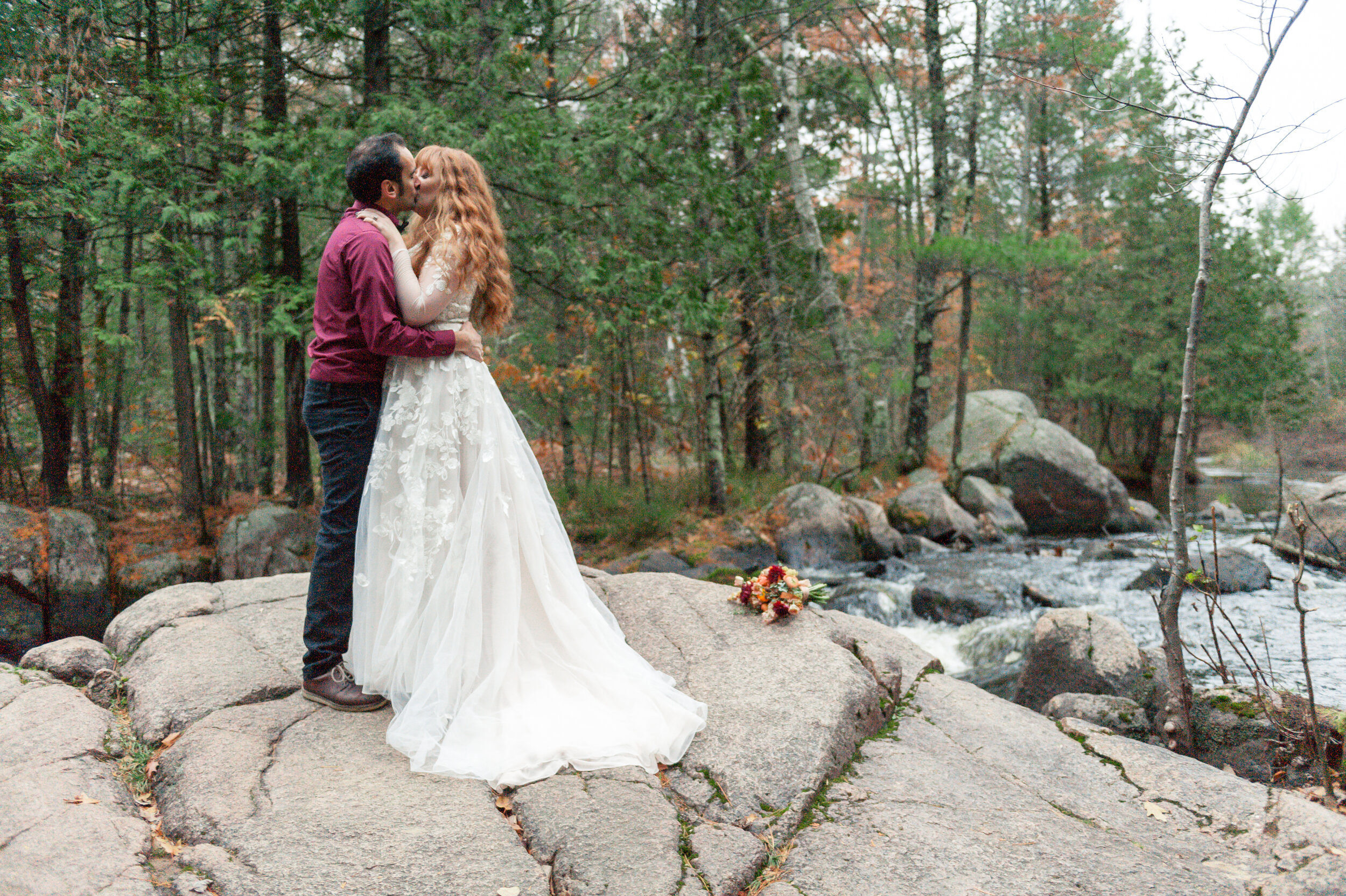 Romantic forest waterfall colorful elopement wisconsin