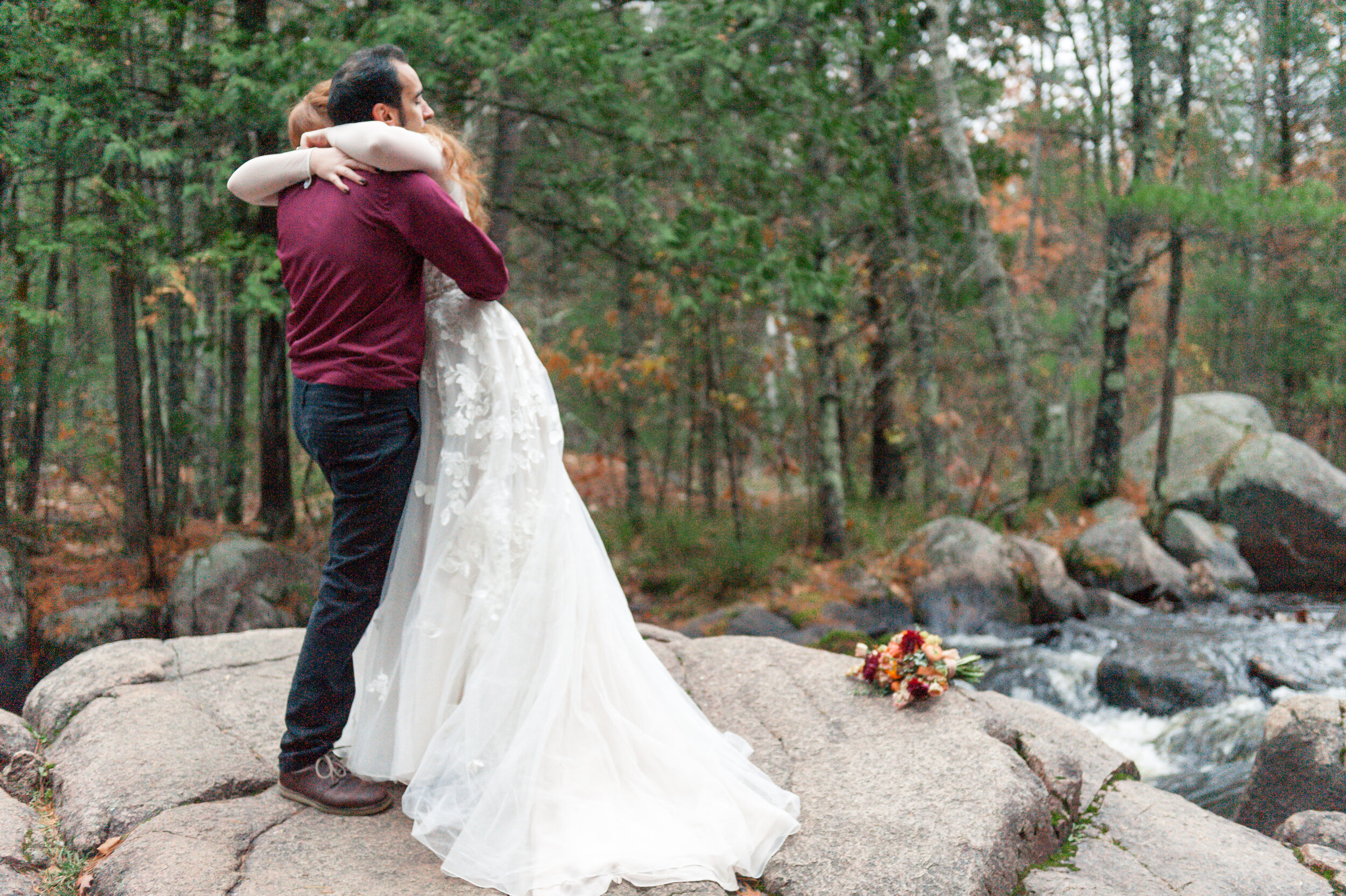 Romantic forest waterfall colorful elopement wisconsin