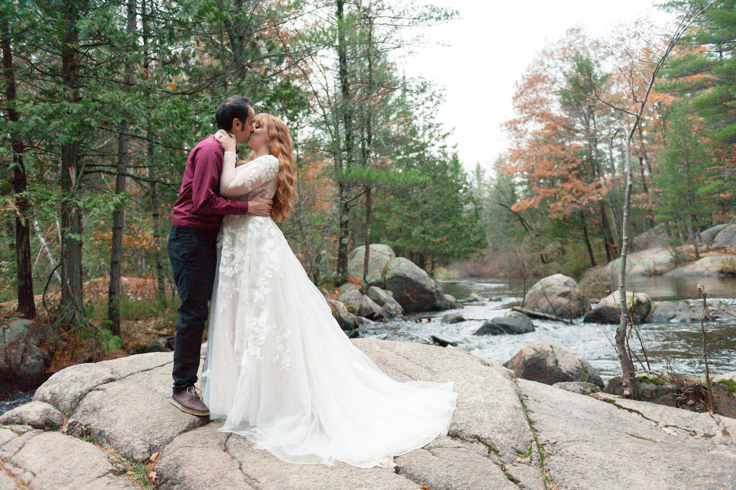 Romantic forest waterfall colorful elopement wisconsin