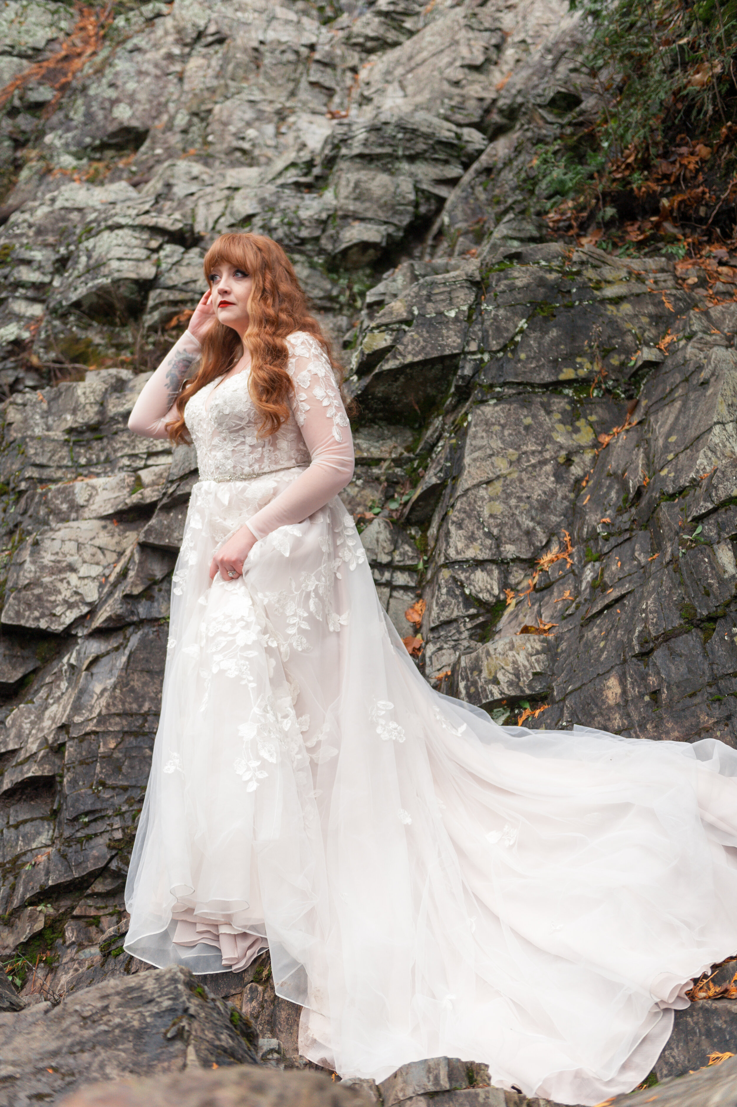 Romantic forest waterfall colorful elopement wisconsin