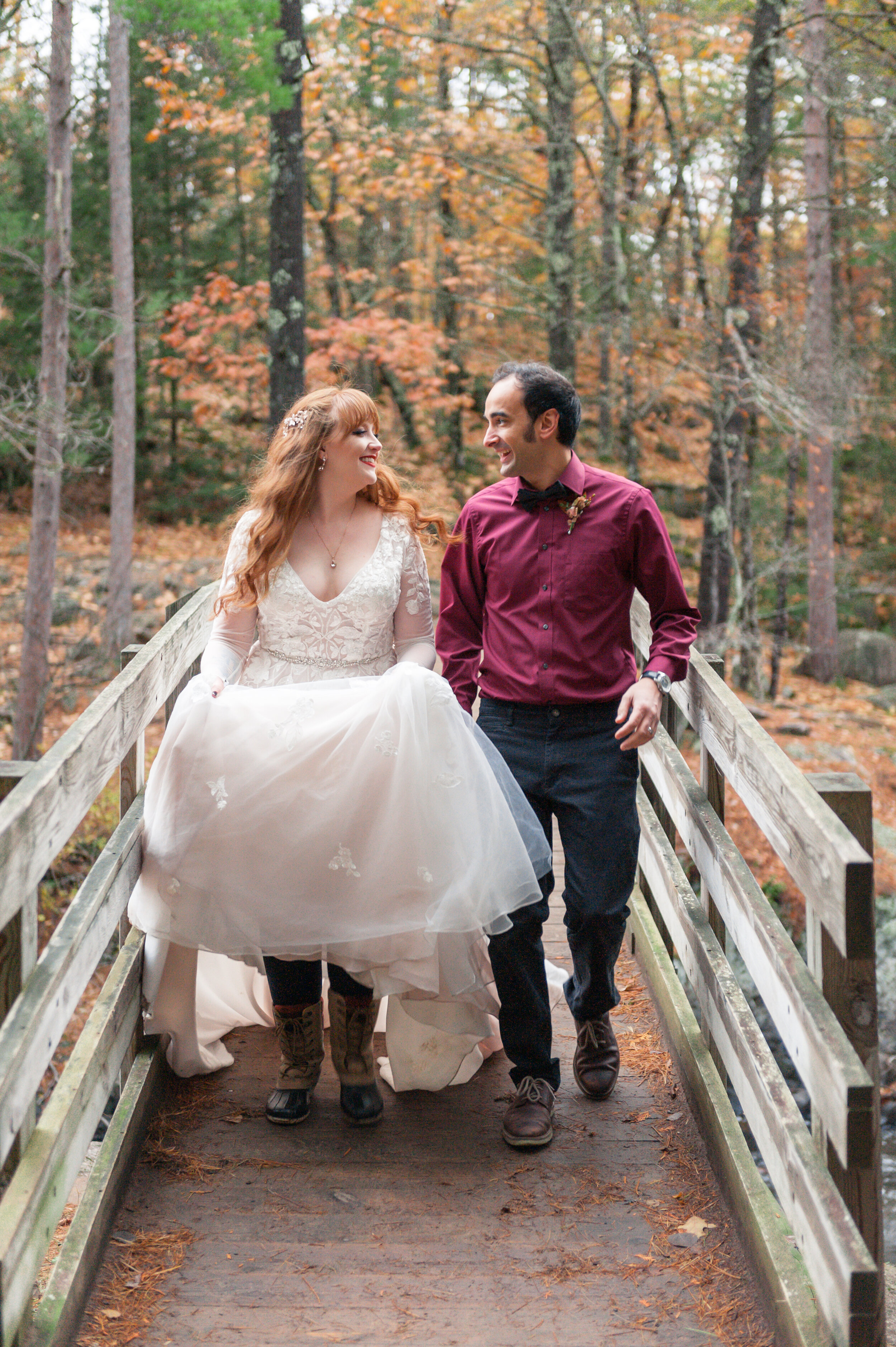 Romantic forest waterfall colorful elopement wisconsin