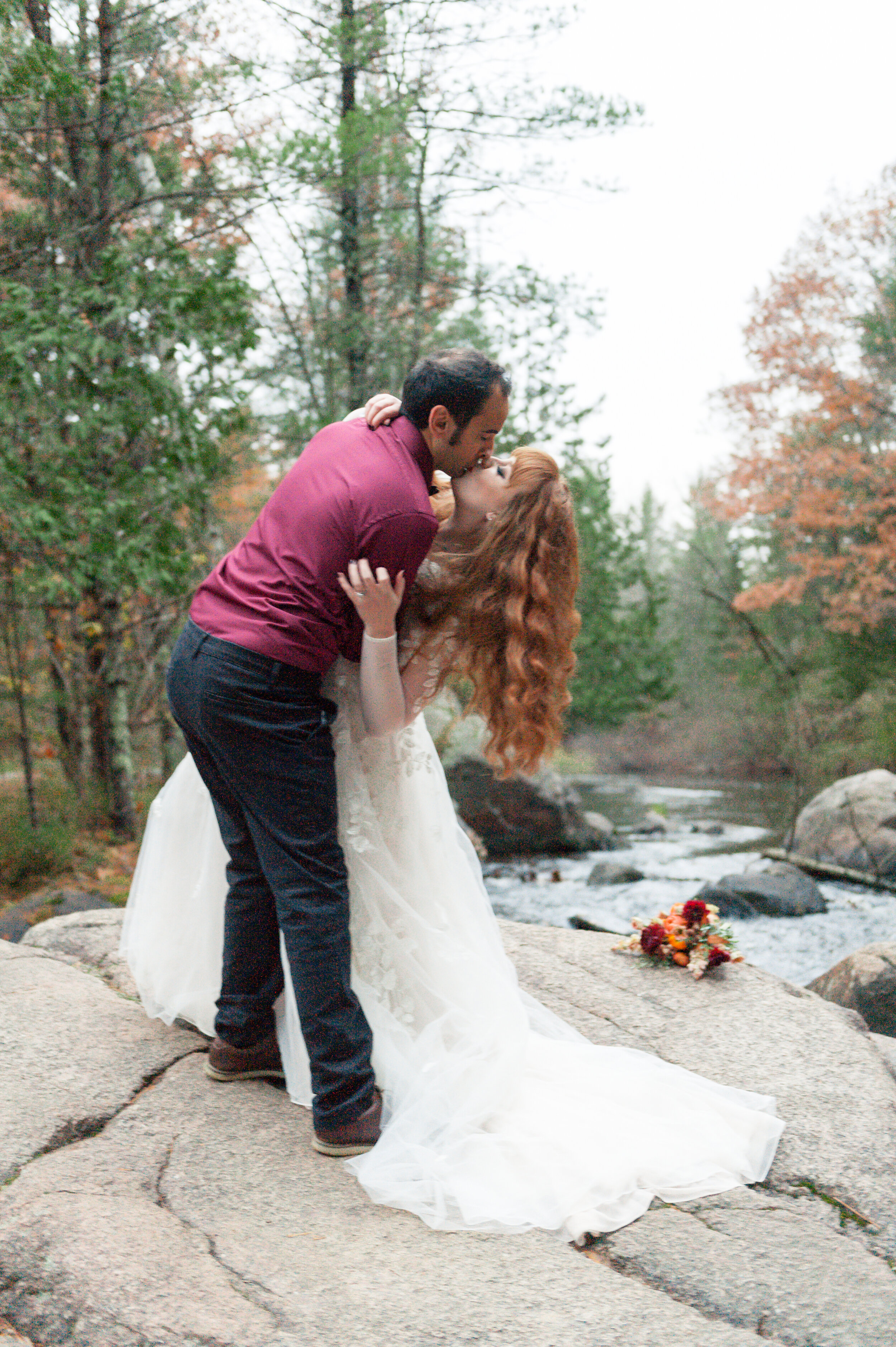 Romantic forest waterfall colorful elopement wisconsin