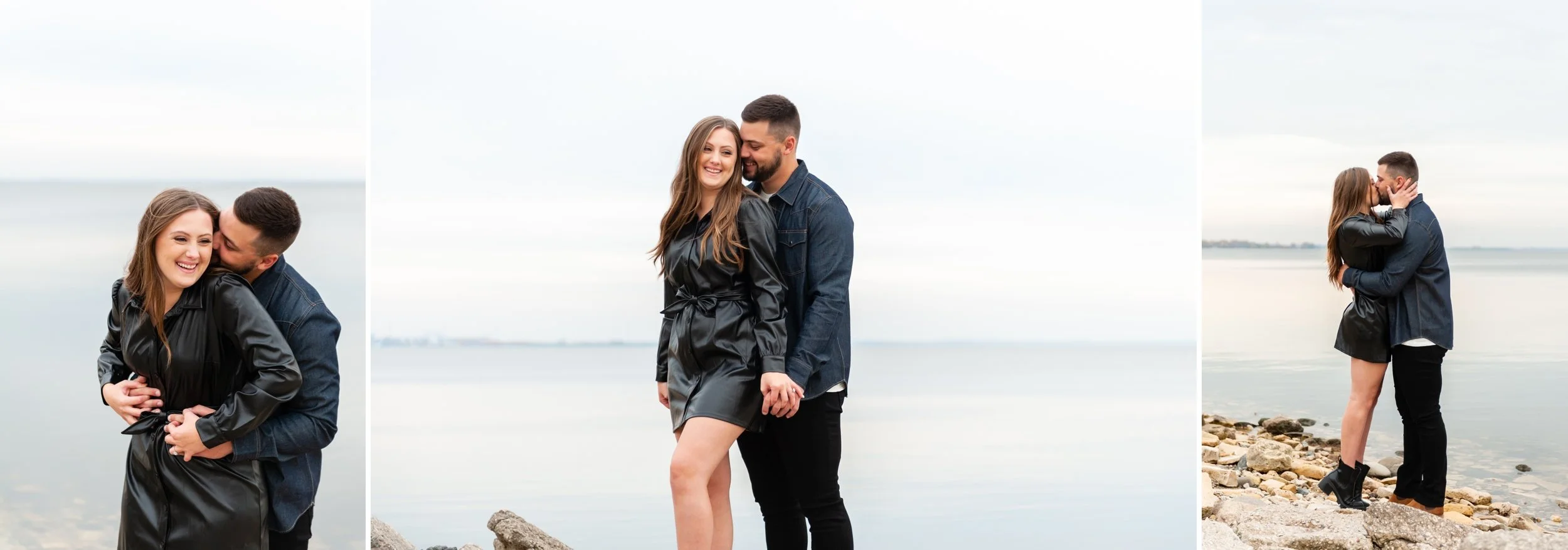 Fall engagement photos at the beach in Green Bay, Fall engagement outfit ideas