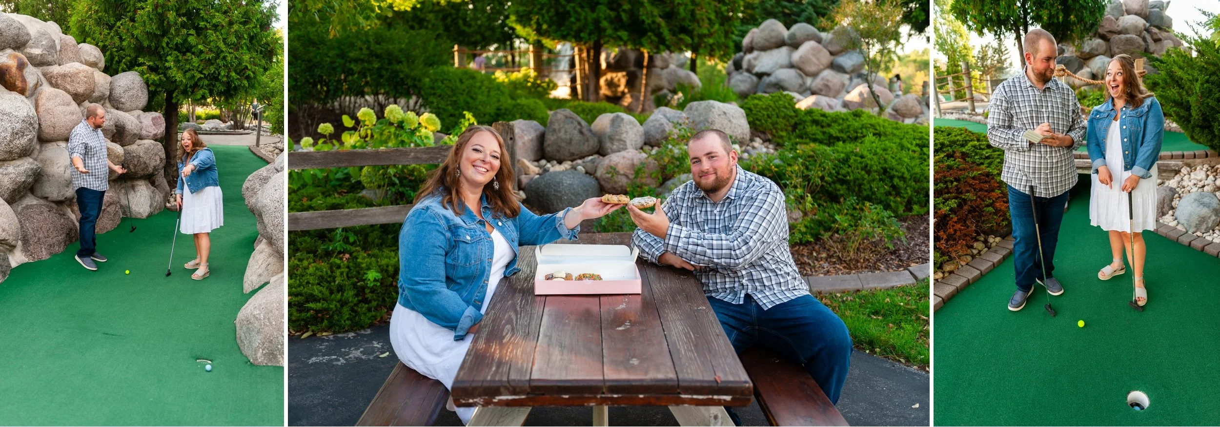 Mini golf engagement photos, summer mini golf engagement photos