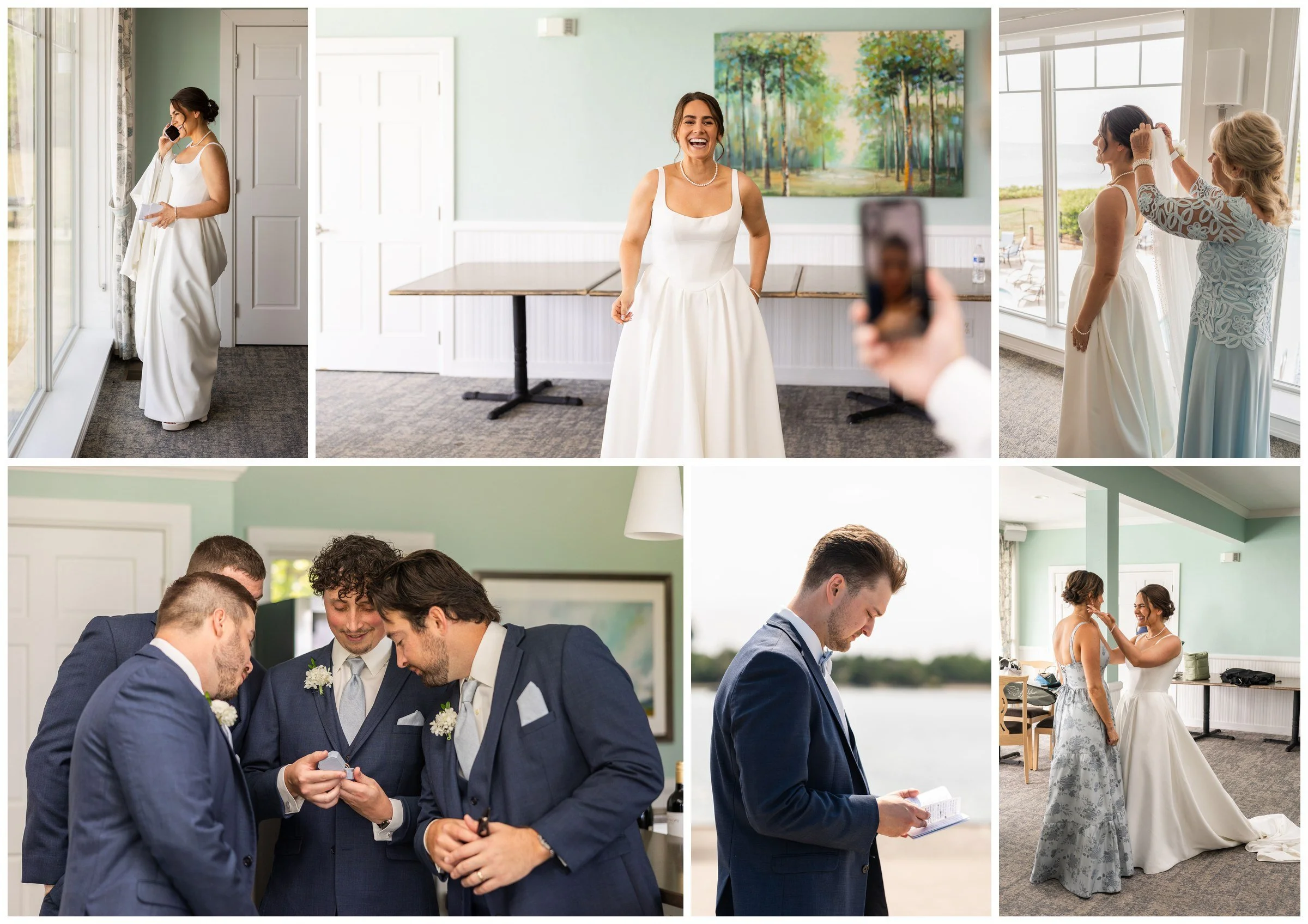Bride's pearls, letters and wedding details while the couple gets ready at Horseshoe Bay Beach Club