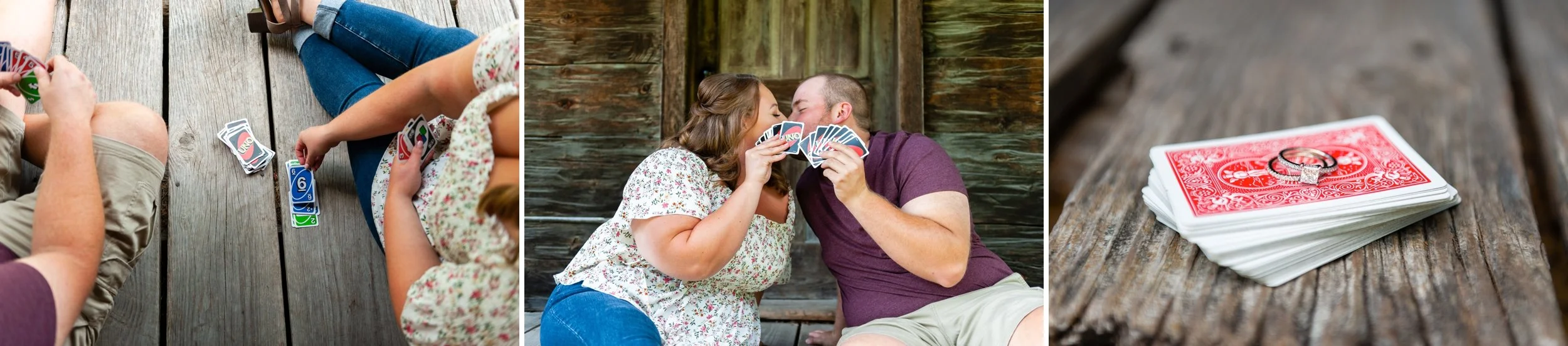 Summer Engagement session at Devil's River Campground, fun card game engagement session