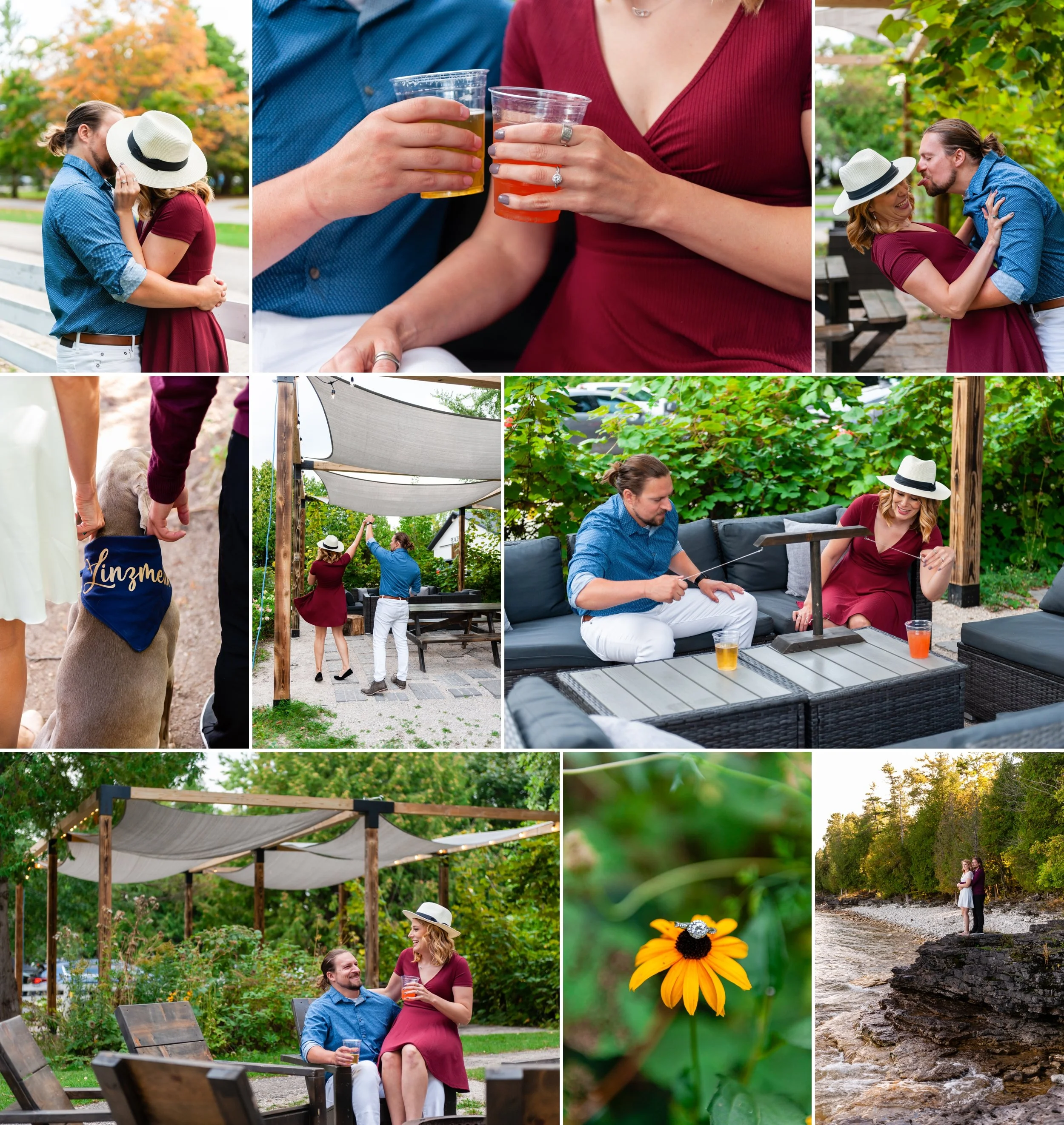 Fall engagement photos at Cave Point Door County, Engagement Photos at Peach Barn Brewing