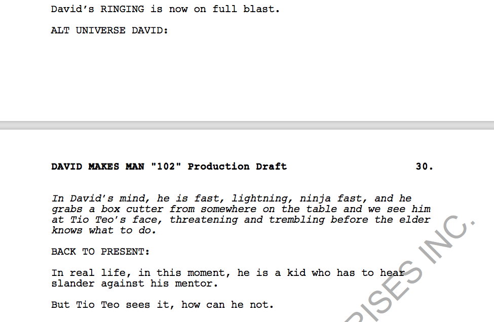 David Makes Man script - alt universe example.png