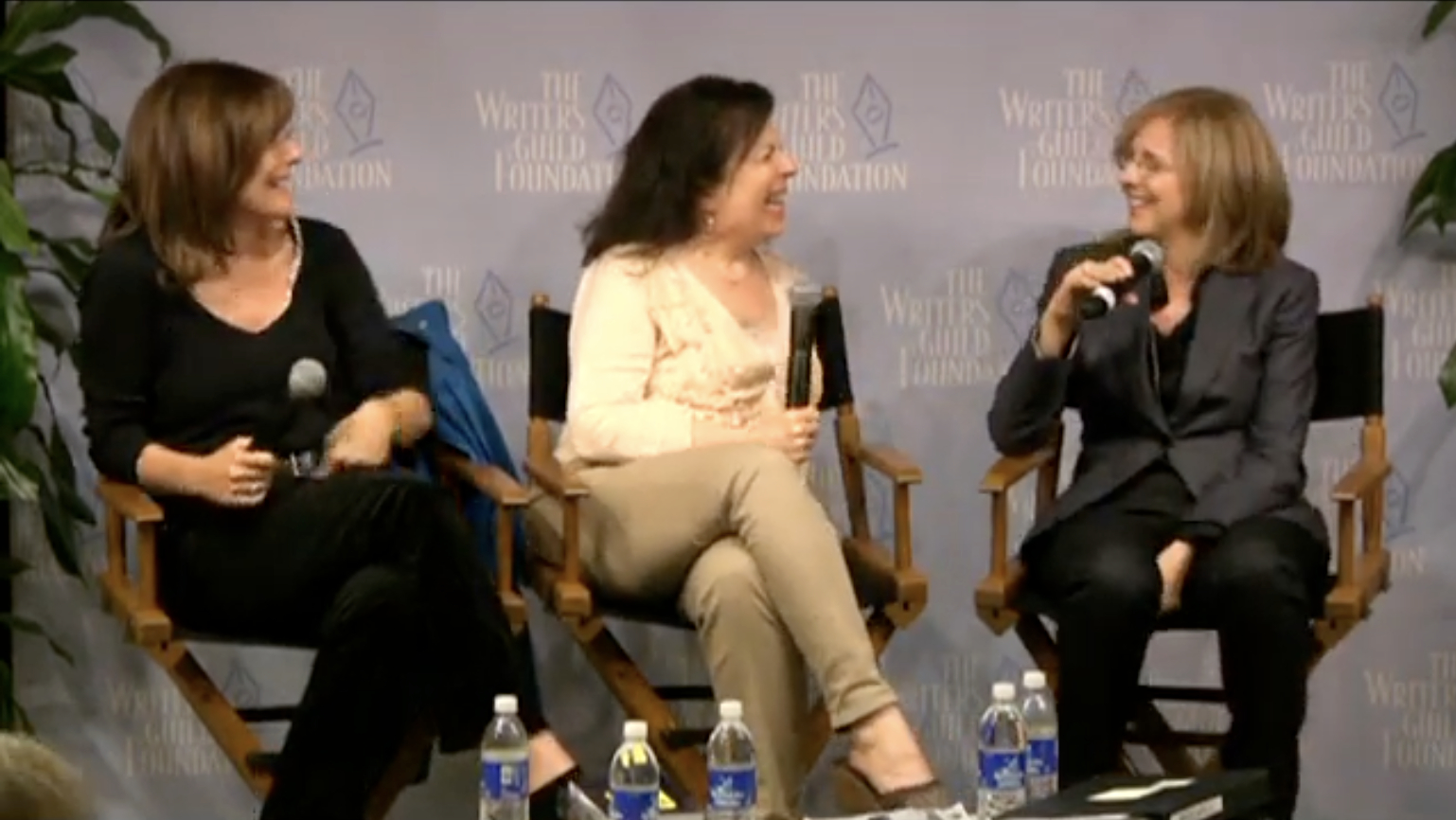 Nancy Meyers, on right, being interviewed by Winnie Holzman and Robin Schiff  