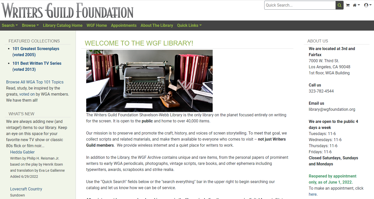 Visiting the WGF Library in the near future? We're accepting