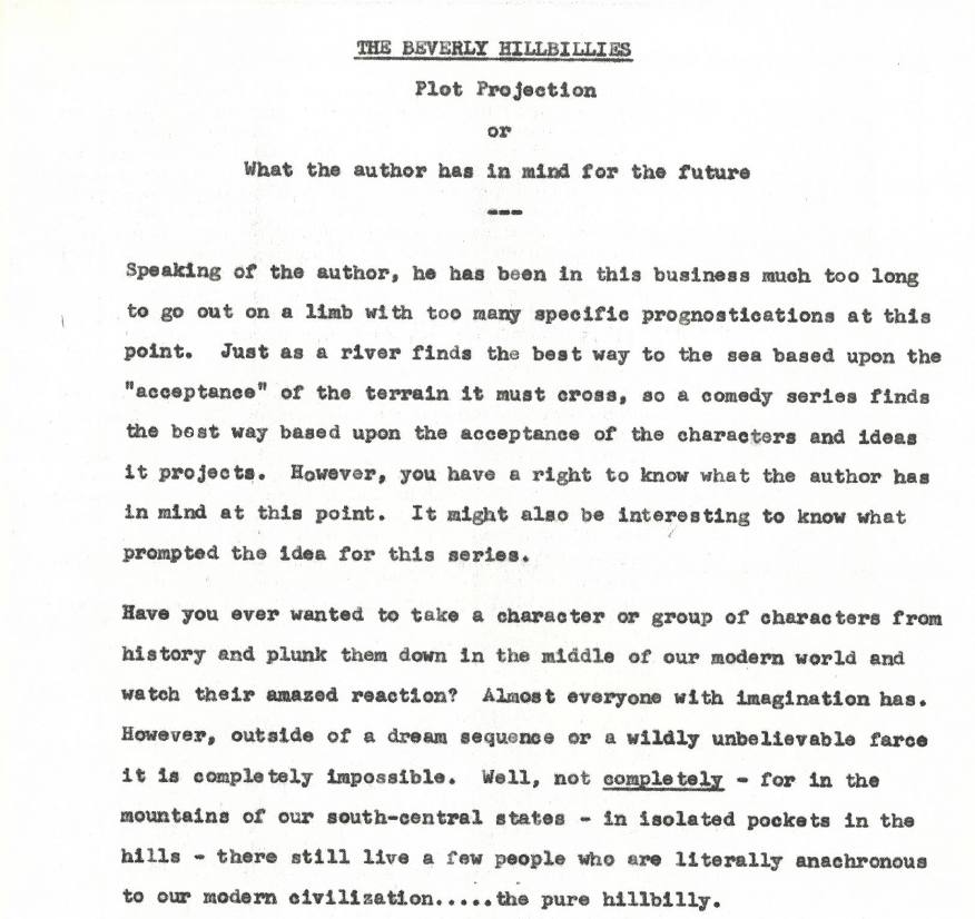 Excerpt from "plot projection" for The Beverly Hillbillies